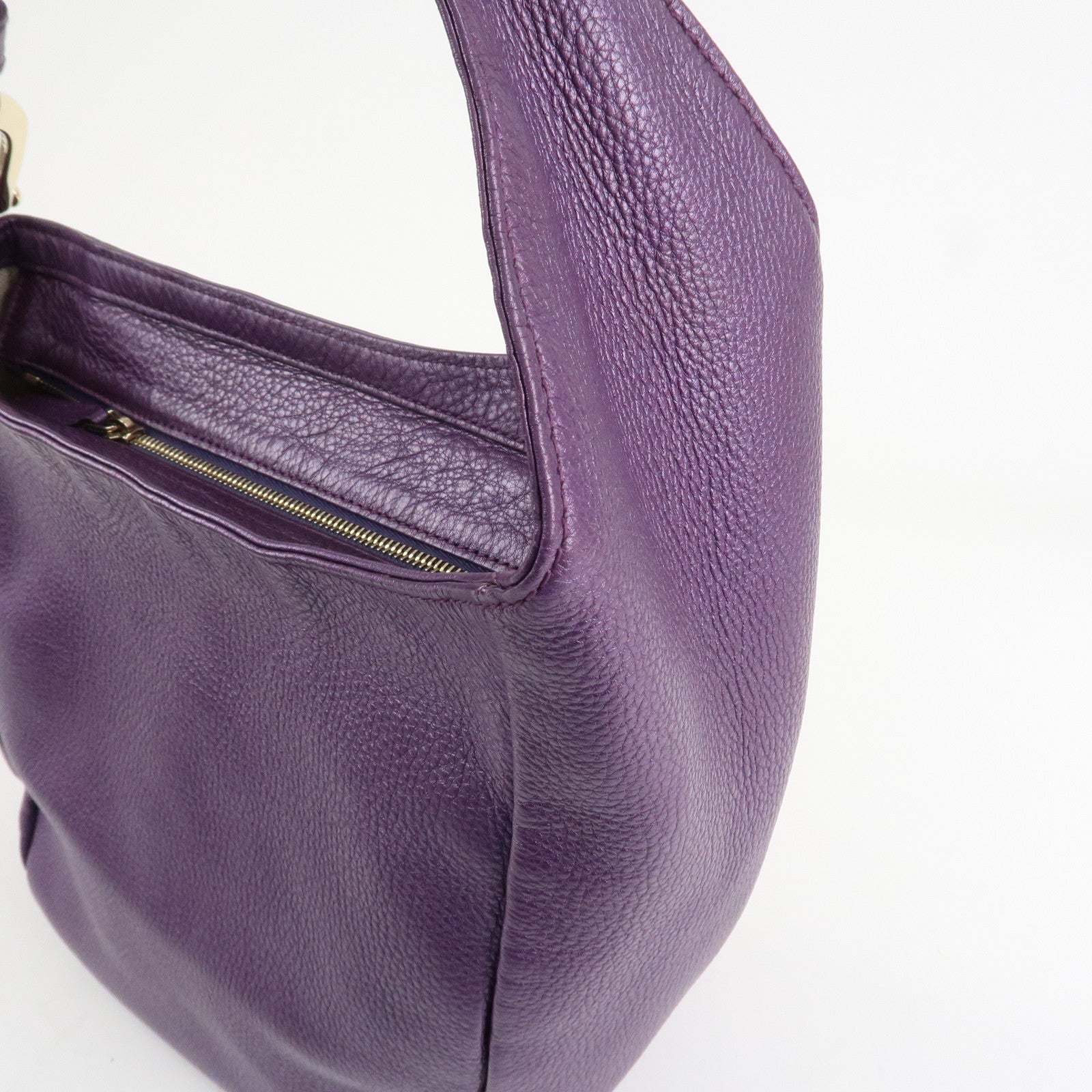 GUCCI Leather Shoulder Bag Hand Bag Metallic Purple 268749