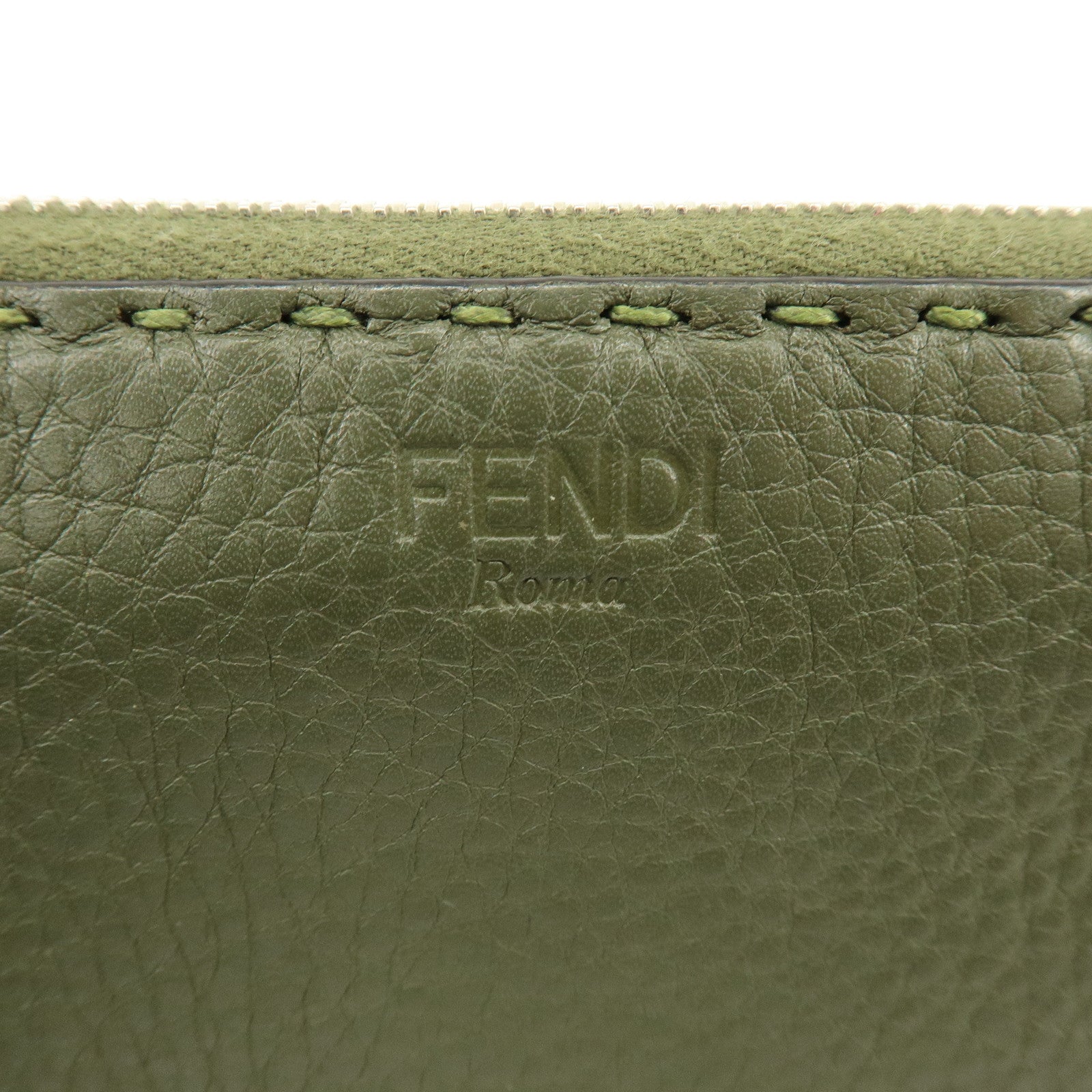 FENDI Selleria Leather Zippy Long Wallet Khaki 8M0299
