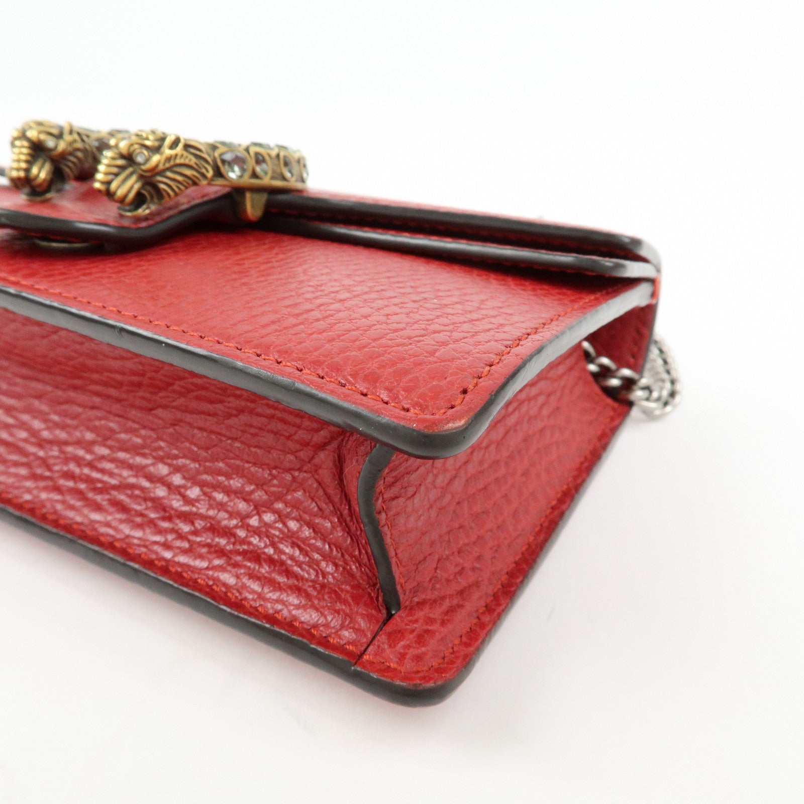 GUCCI Dionysus Super Mini Bag Leather Chain Shoulder Bag Red 476432