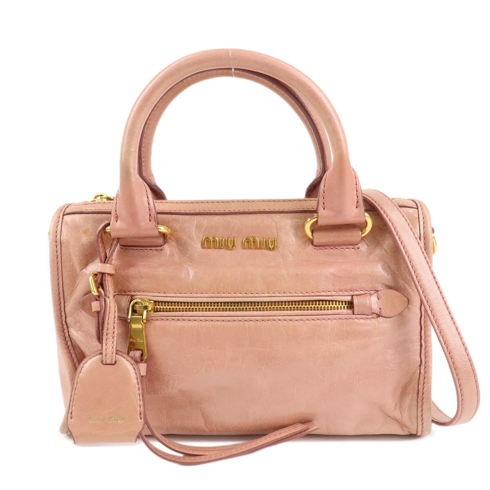 MIU MIU Leather 2Way Bag Shoulder Bag Hand Bag Pink Used