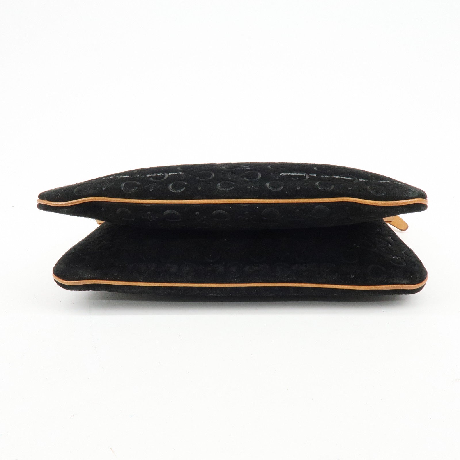 CELINE C Macadam Suede Leather Shoulder Bag Hand Bag Black Brown