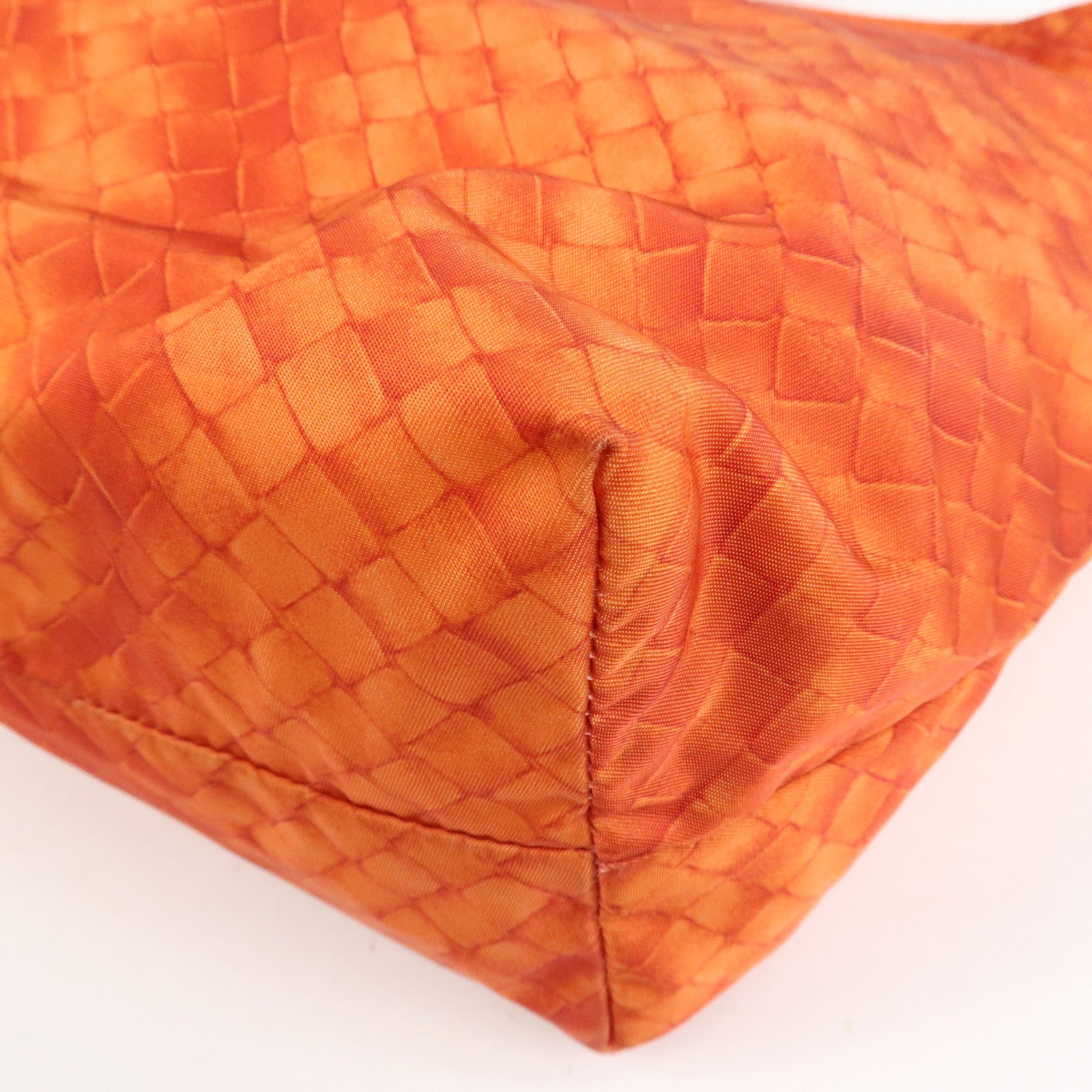 BOTTEGA VENETA Intrecciato Lujon Nylon Leather Tote Bag Orange Used