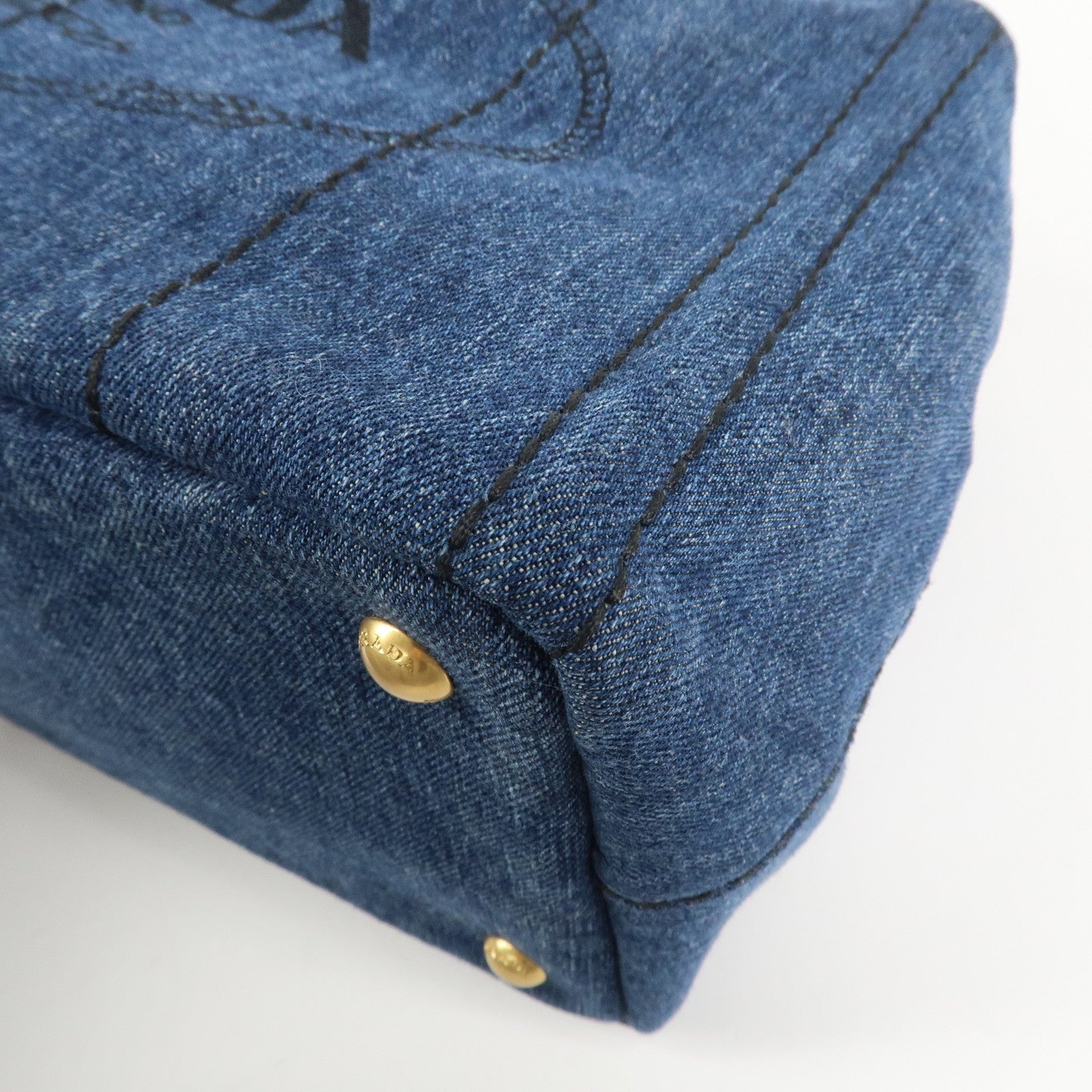 PRADA Canapa Denim 2Way Bag Hand Bag Shoulder Bag Navy B2642B Used