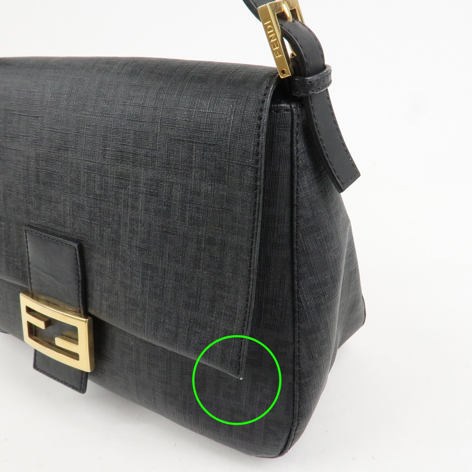 FENDI Mamma Baguette Zucchino PVC Leather Shoulder Bag Hand Bag Black 8BR001