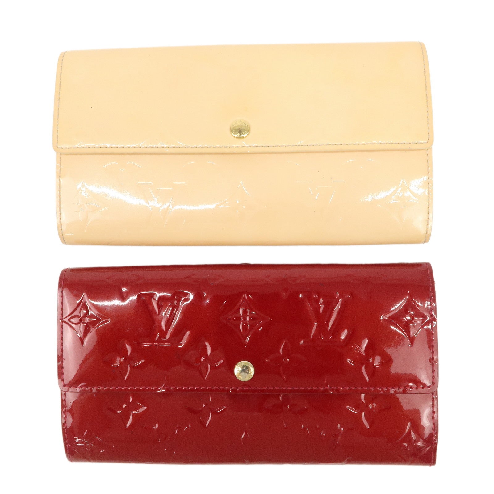 Louis Vuitton Monogram Vernis Set of 2 Long Wallet Red Pink Used