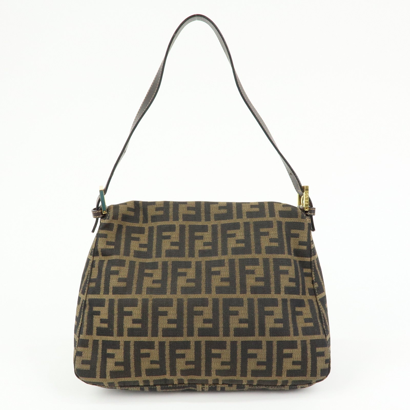 FENDI Mamma Baguette Zucca Canvas Leather Shoulder Bag Brown 26325