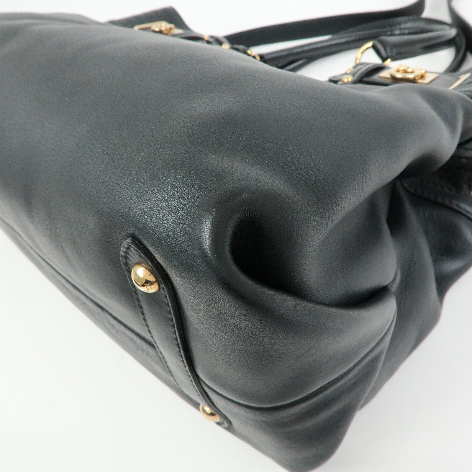 Ferragamo Gancini Leather Tote Bag Hand Bag Black