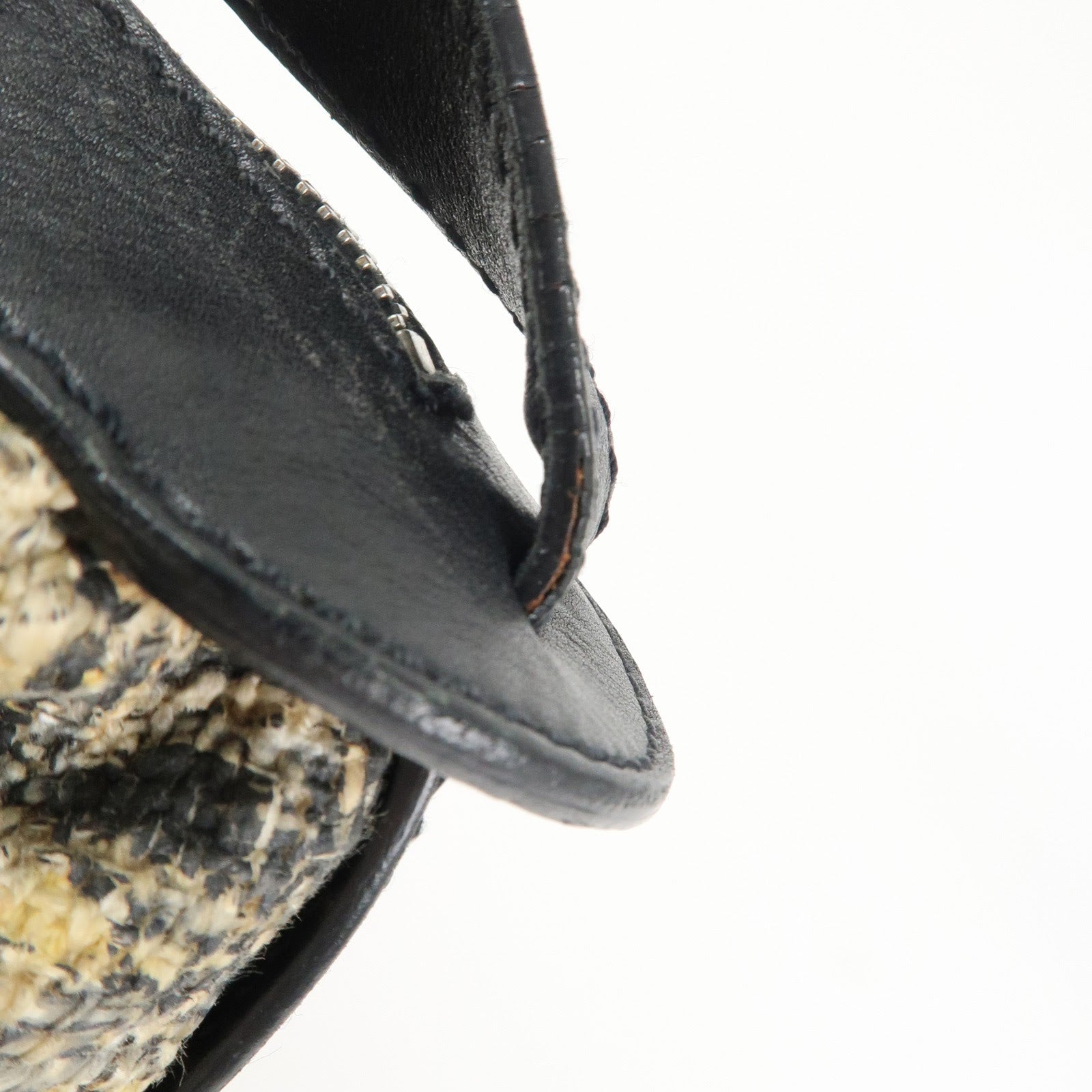 CHANEL COCO Mark Lamb Skin Tweed Shoulder Bag Hand Bag Black Silver HDW Used