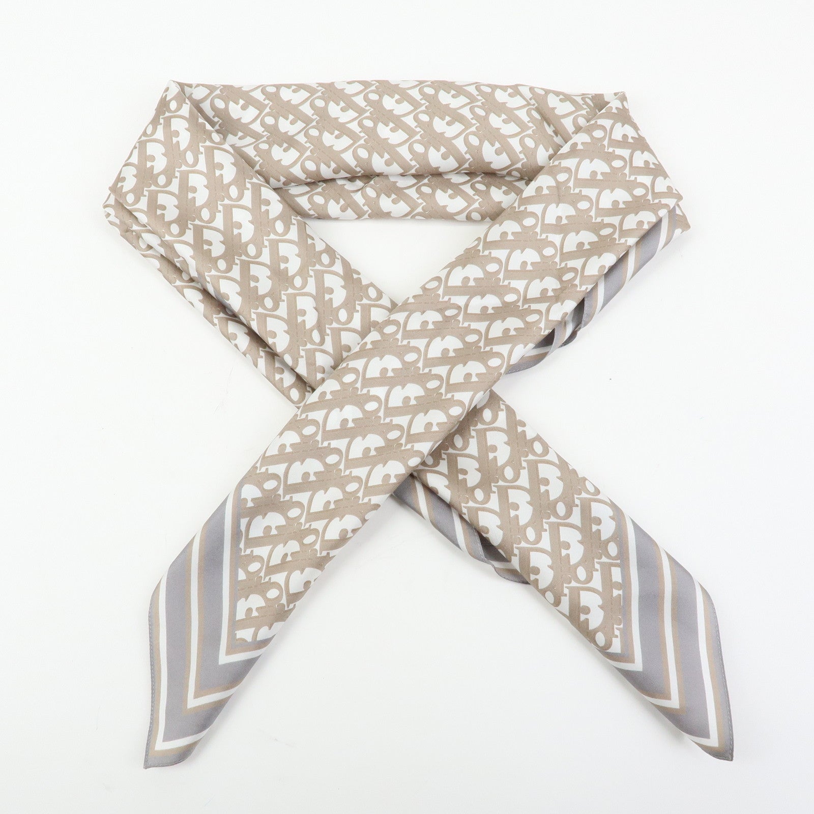 Christian Dior Trotter Silk100 % Scarf Beige Gray