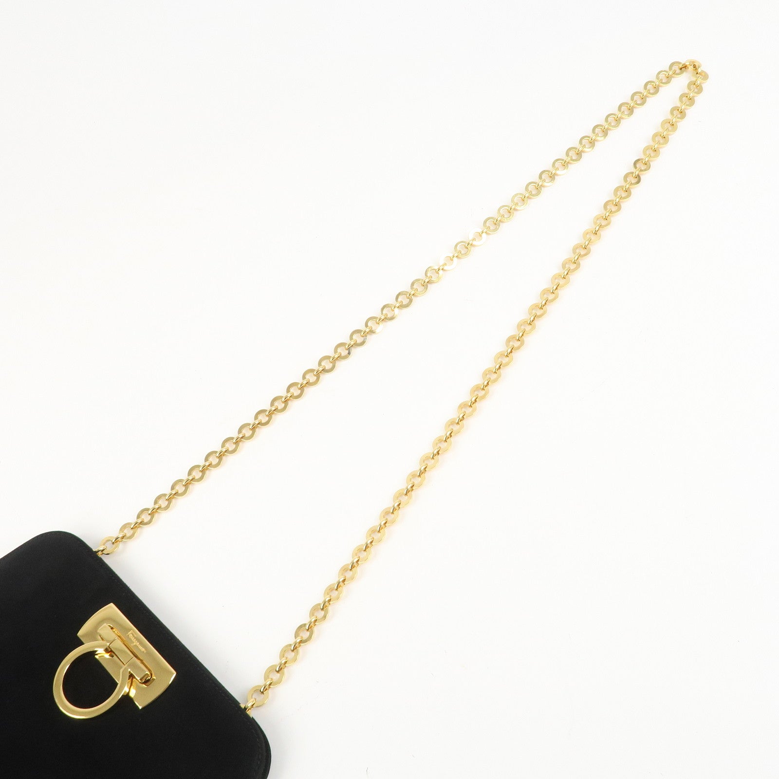 Ferragamo Gancini Suede Chain Shoulder Bag Crossbody Bag Black