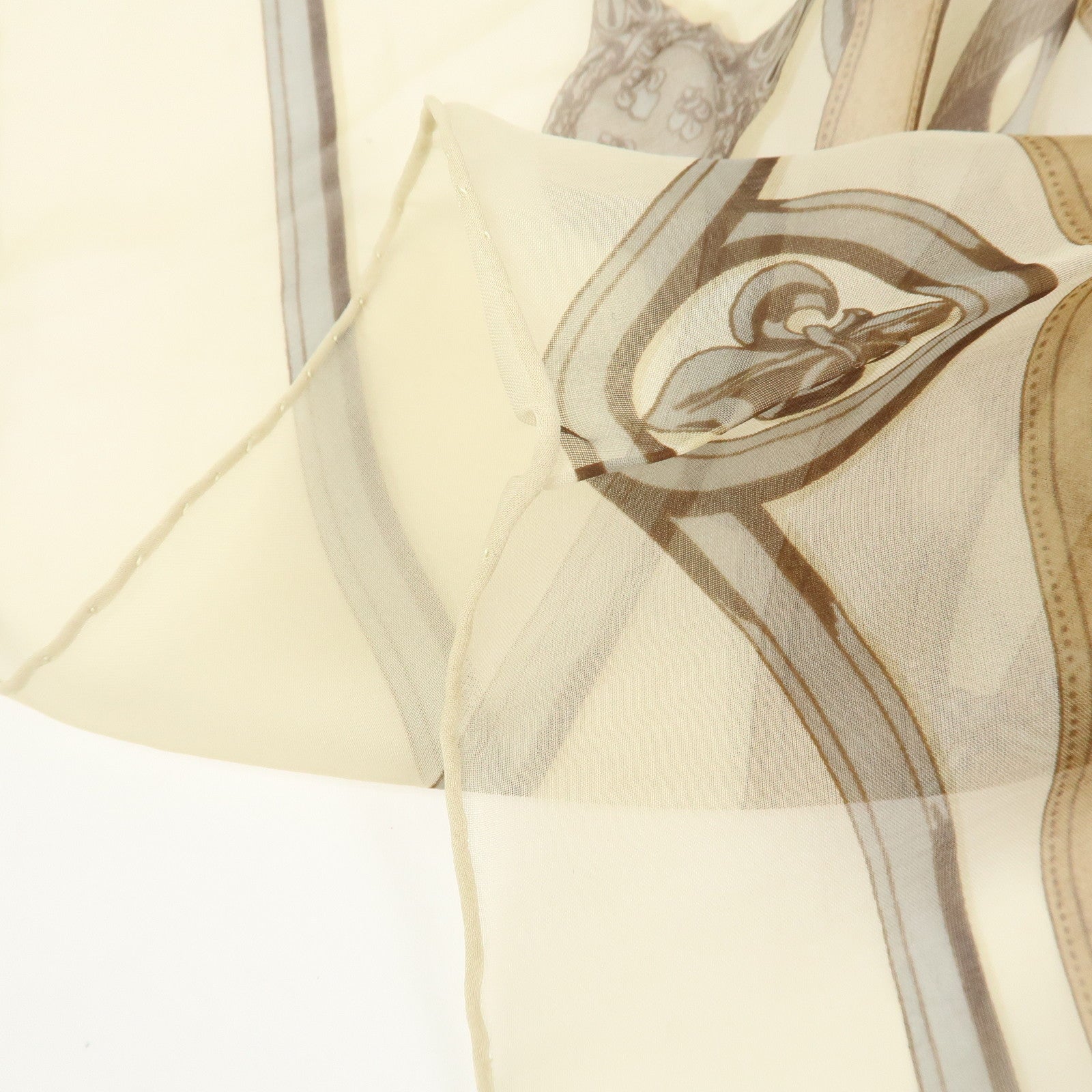 HERMES Carre 90 Silk 100% Scarf CAVALCADOUR Ivory Brown