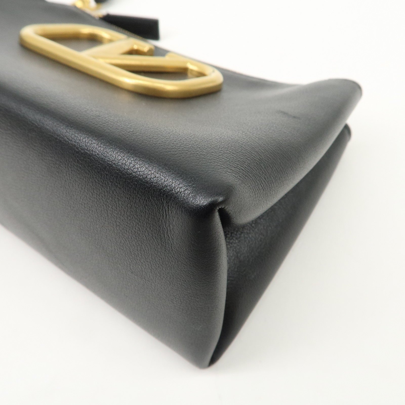 VALENTINO Leather Pouch Clutch Bag Black Gold Hardware