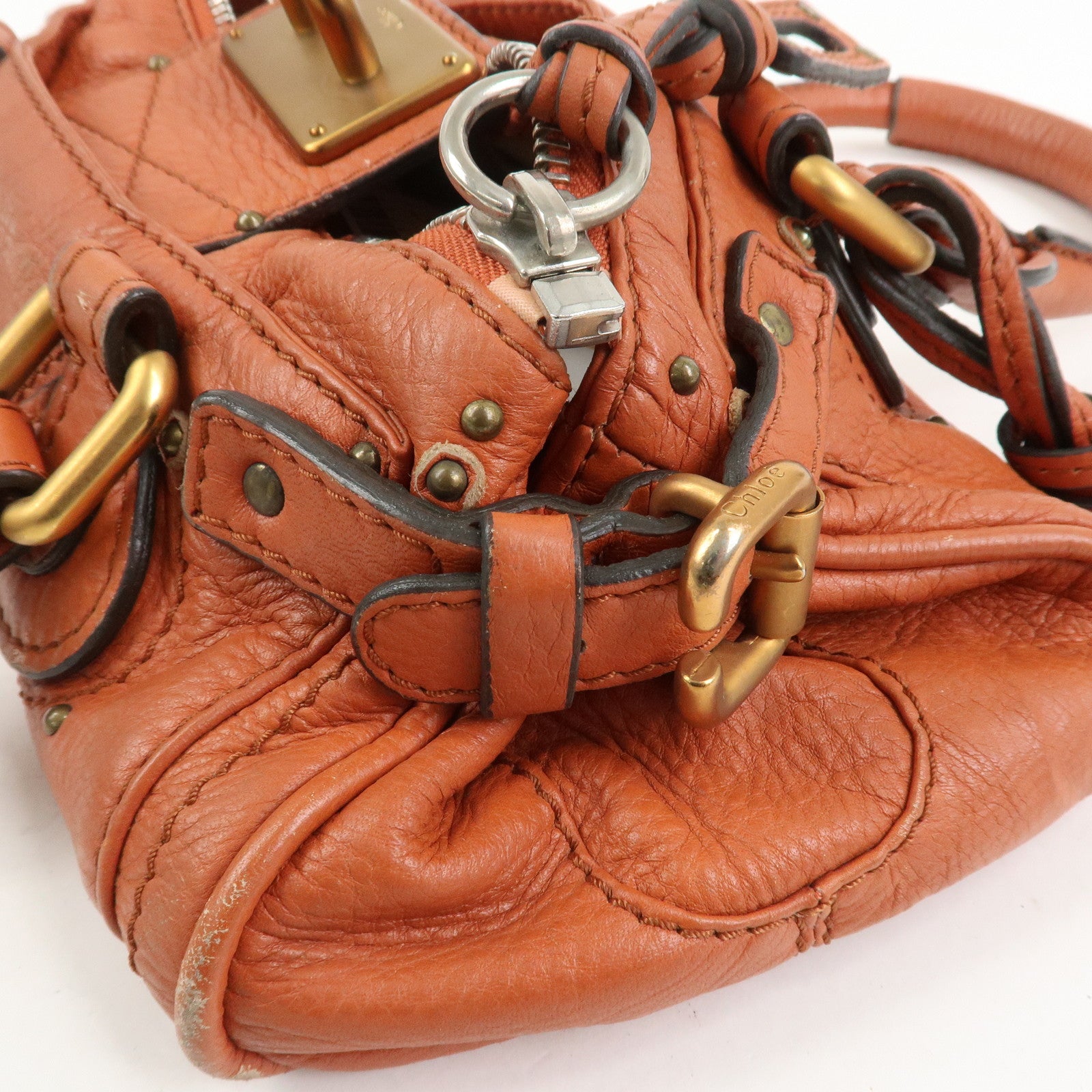 Chloe Paddington Leather Hand Bag Shoulder Bag Orange