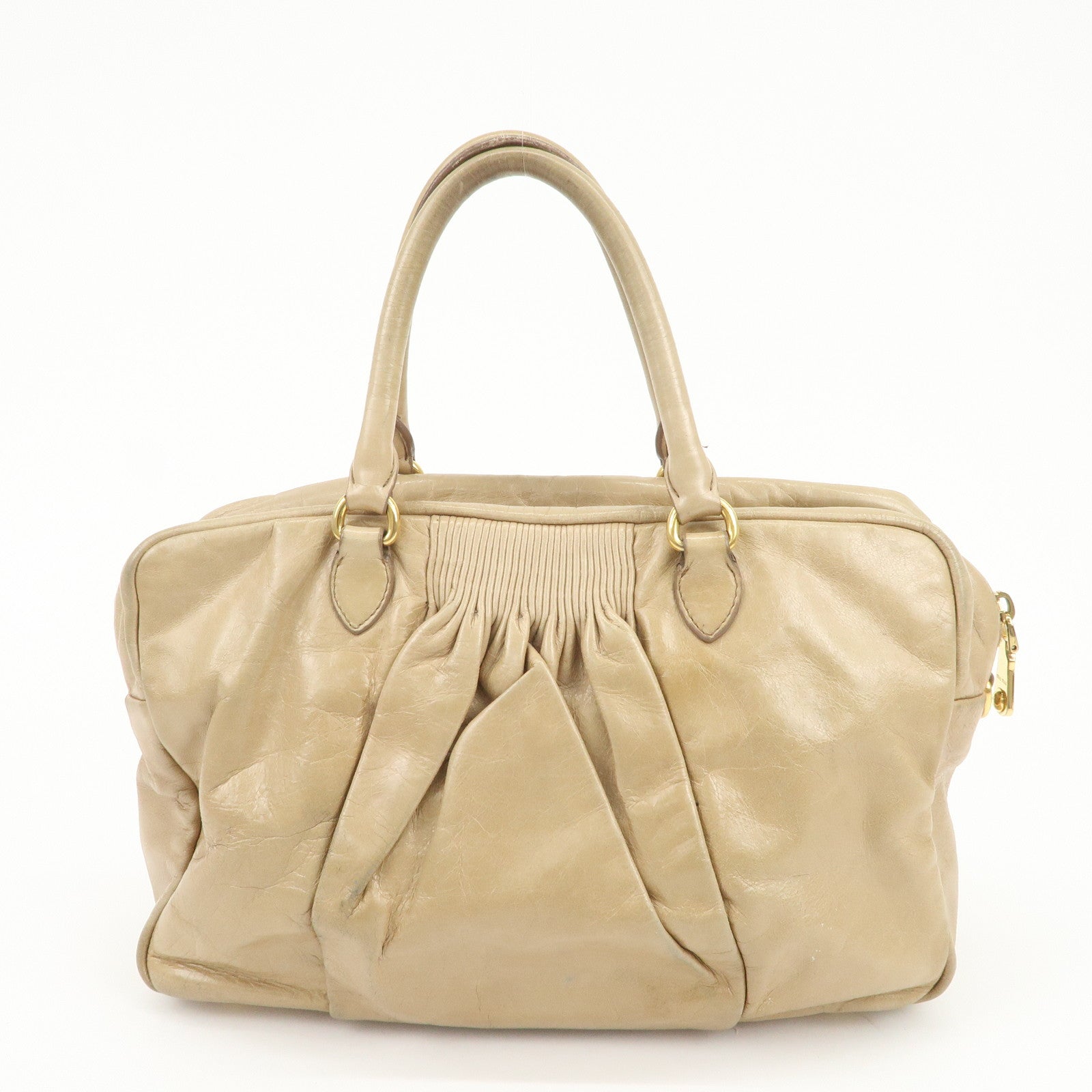 MIU MIU Logo Leather 2Way Bag Hand Bag Light Brown RL0048