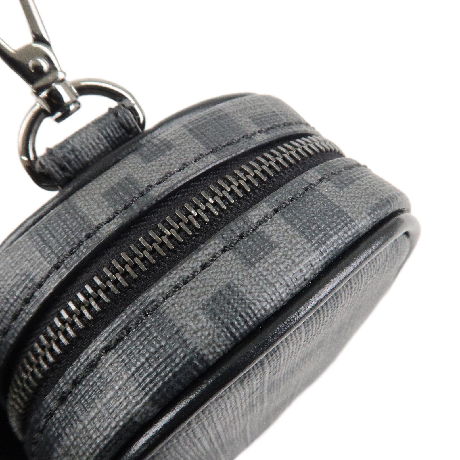 FENDI Zucca Leather PVC Airpods Case Black Gray 7AS121 Used