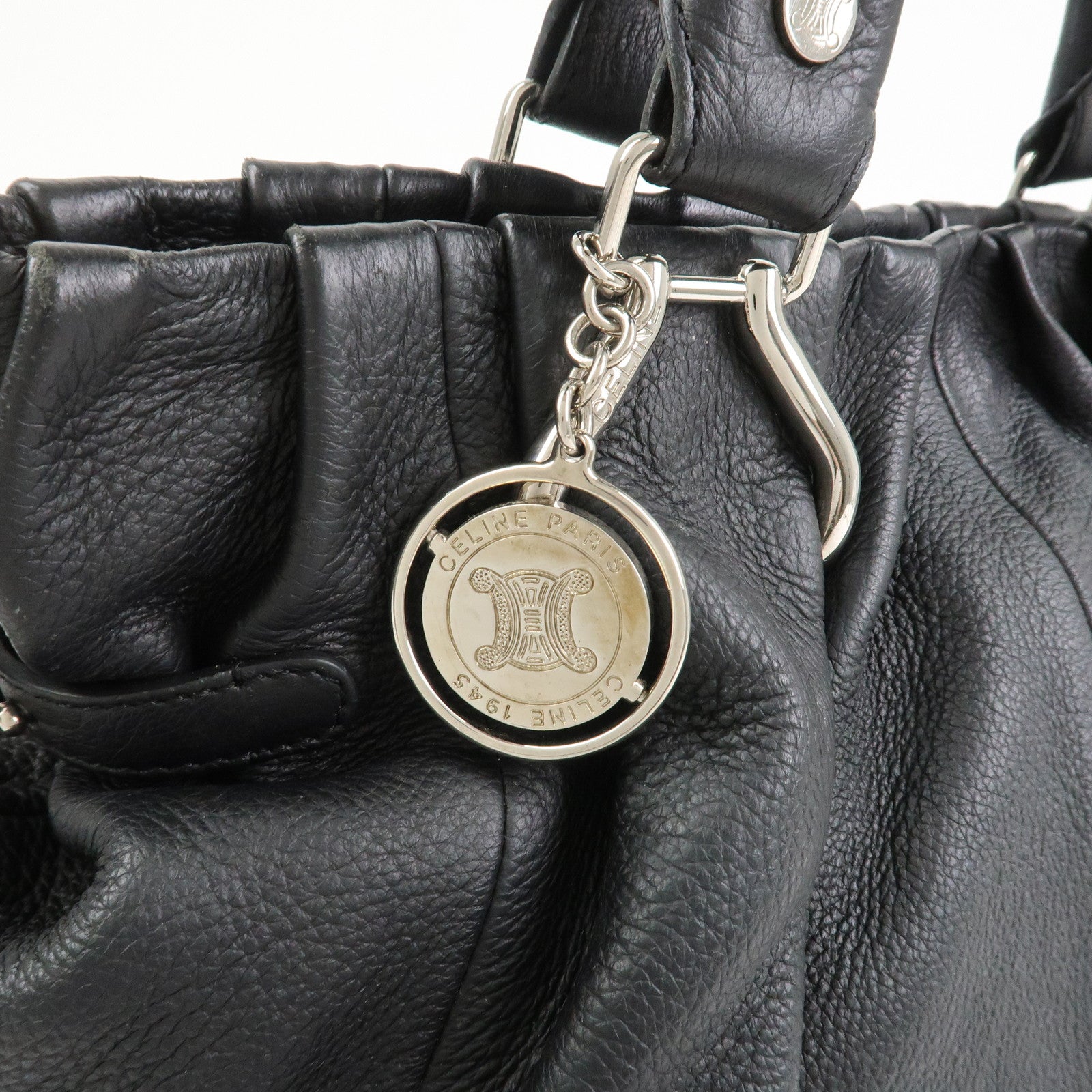 CELINE Macadam Leather Pillow Small 2Way Hand Shoulder Bag Black