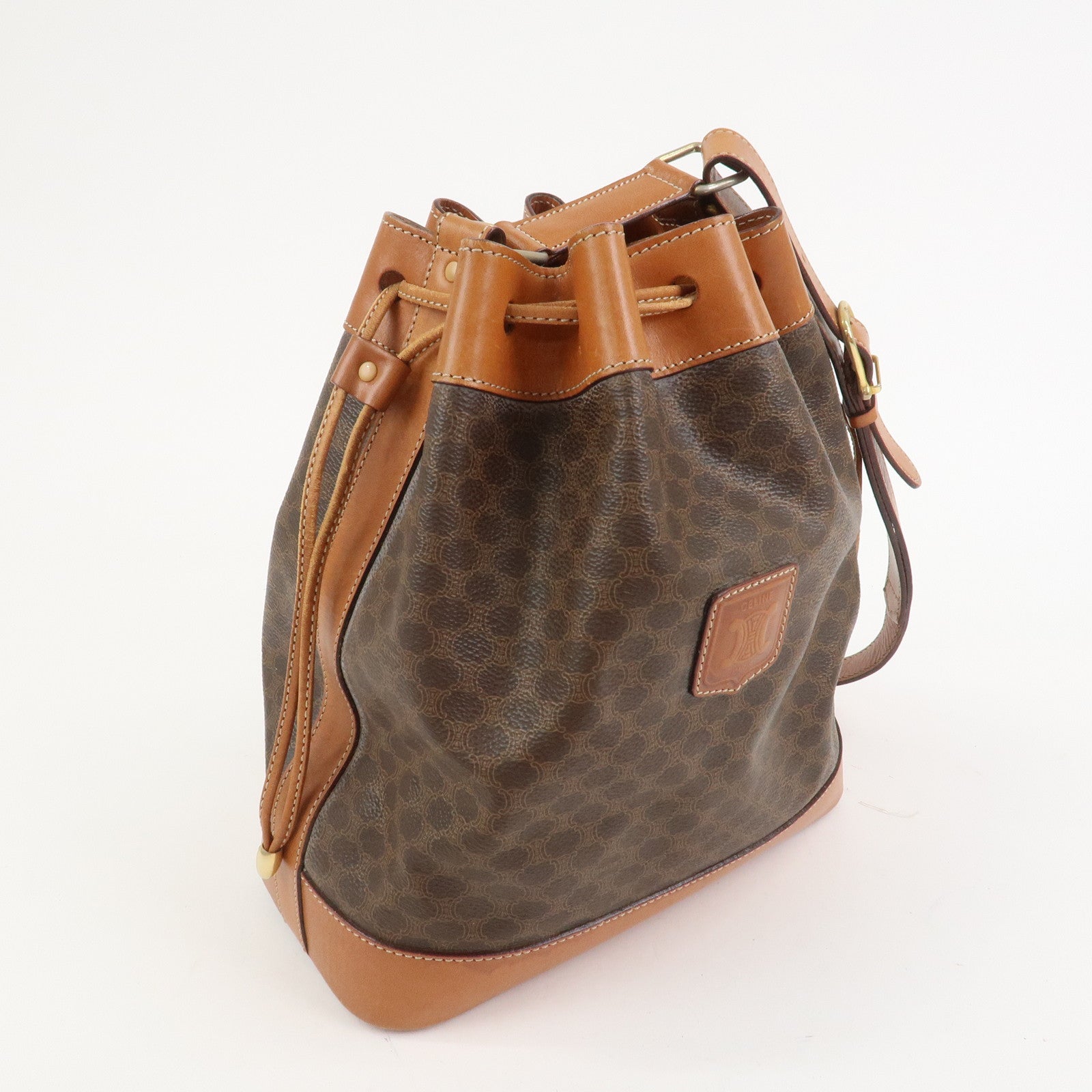 CELINE Macadam PVC Leather Drawstring Shoulder Bag Brown