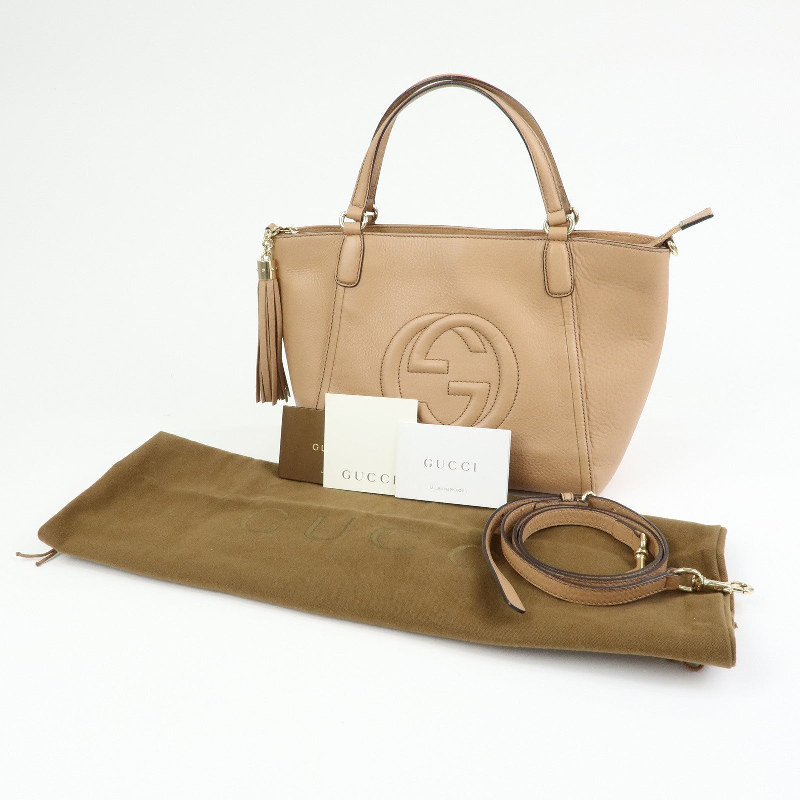 GUCCI SOHO Interlocking G Leather 2Way Hand Bag Beige 369176