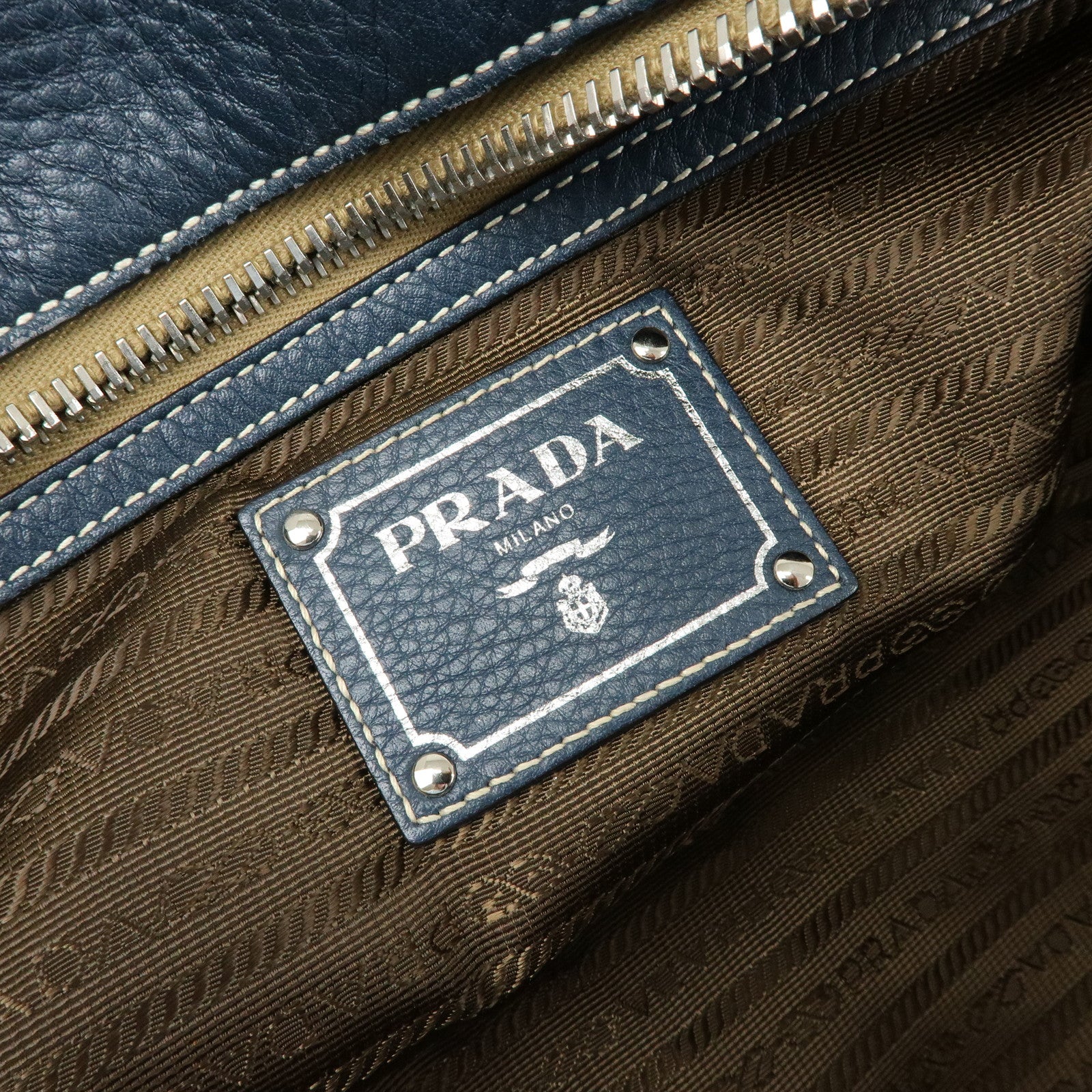 PRADA Calf Leather Boston Bag Shoulder Bag Hand Bag Navy BR3091