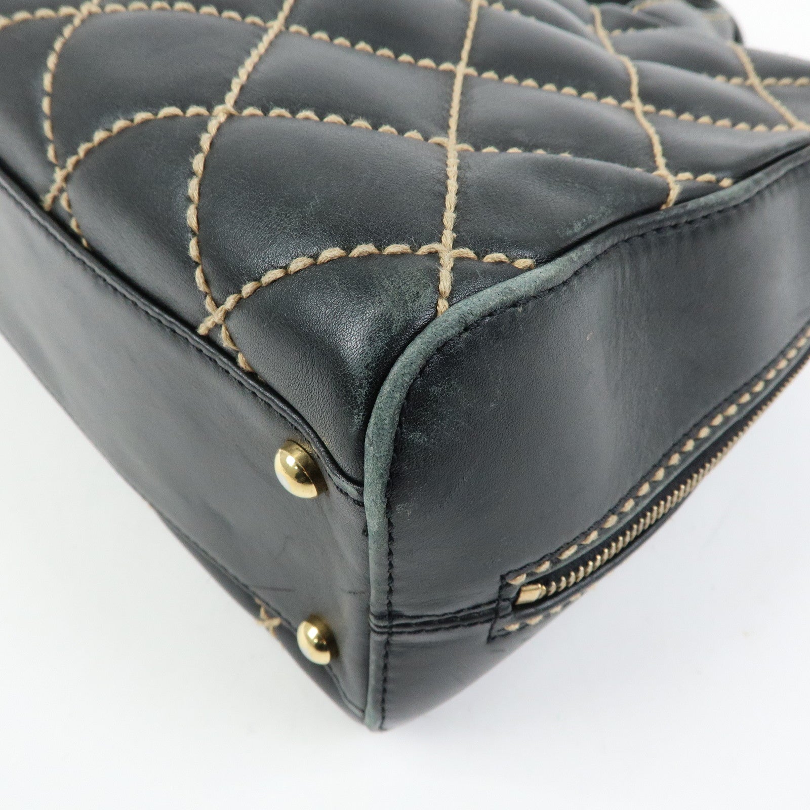 CHANEL Wild Stitch COCO Mark Calf Leather Boston Bag Black A18121
