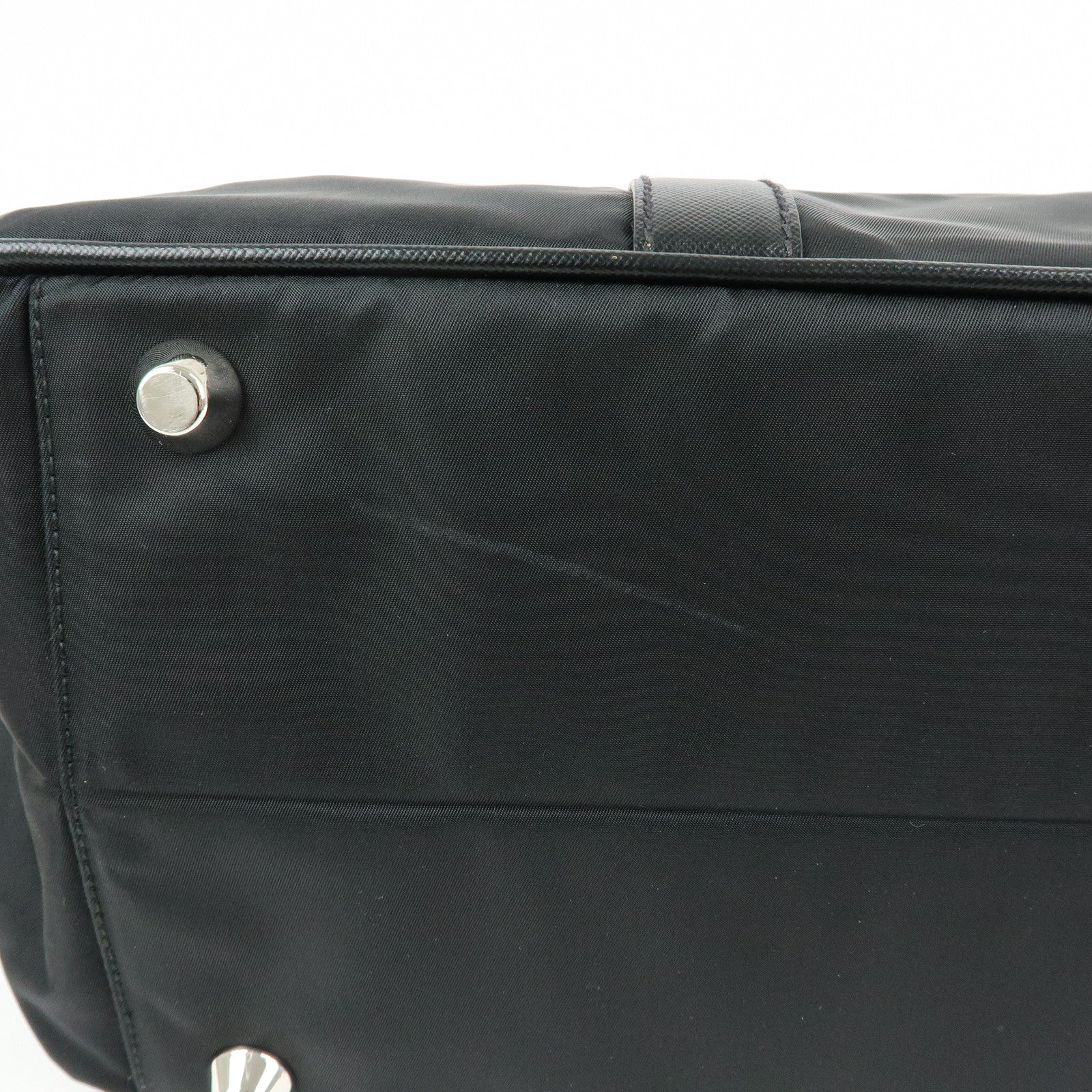 PRADA Triangle Logo Nylon Saffiano Leather Boston Bag Black VS0069