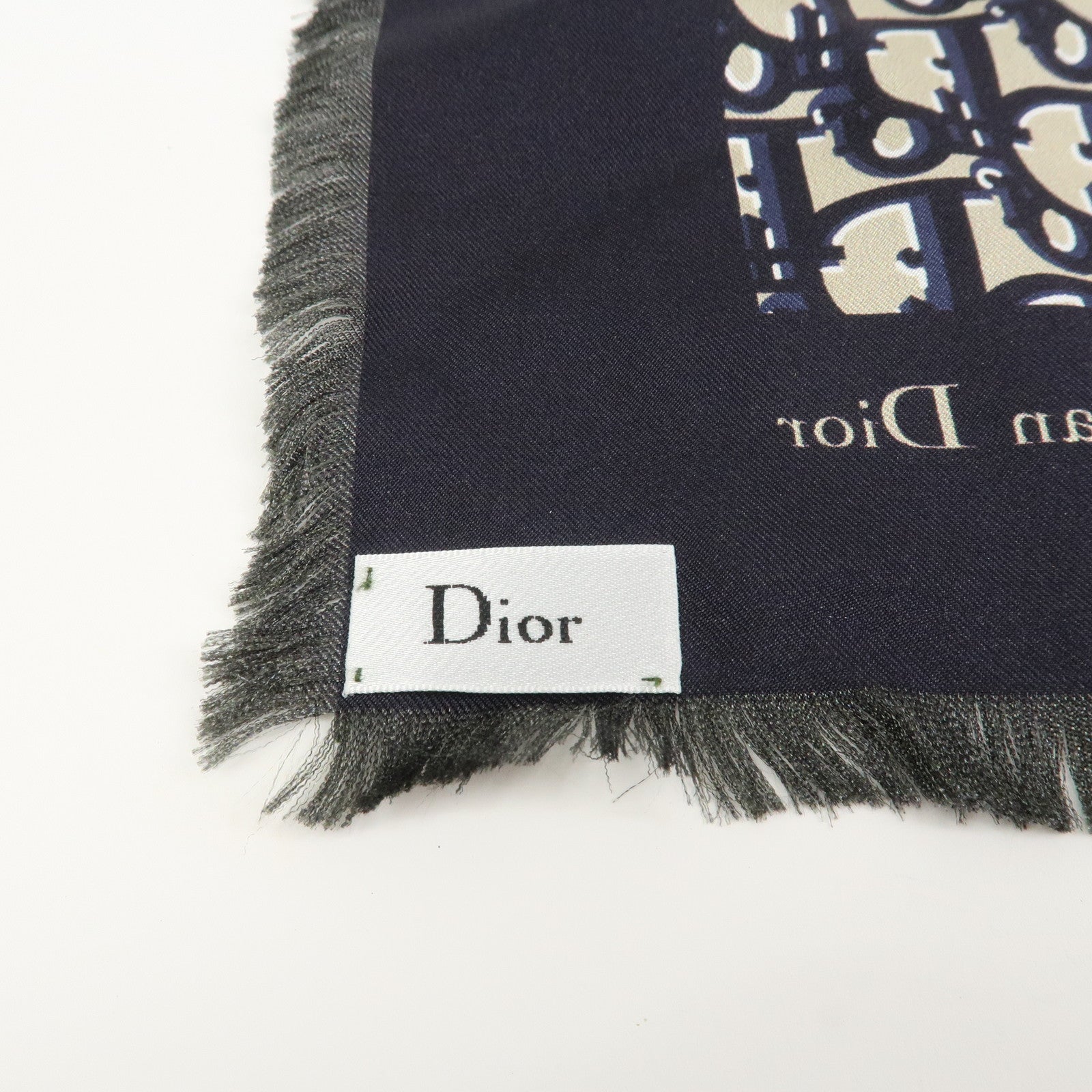 Christian Dior Oblique Silk 100% Scarf Navy Dark Green
