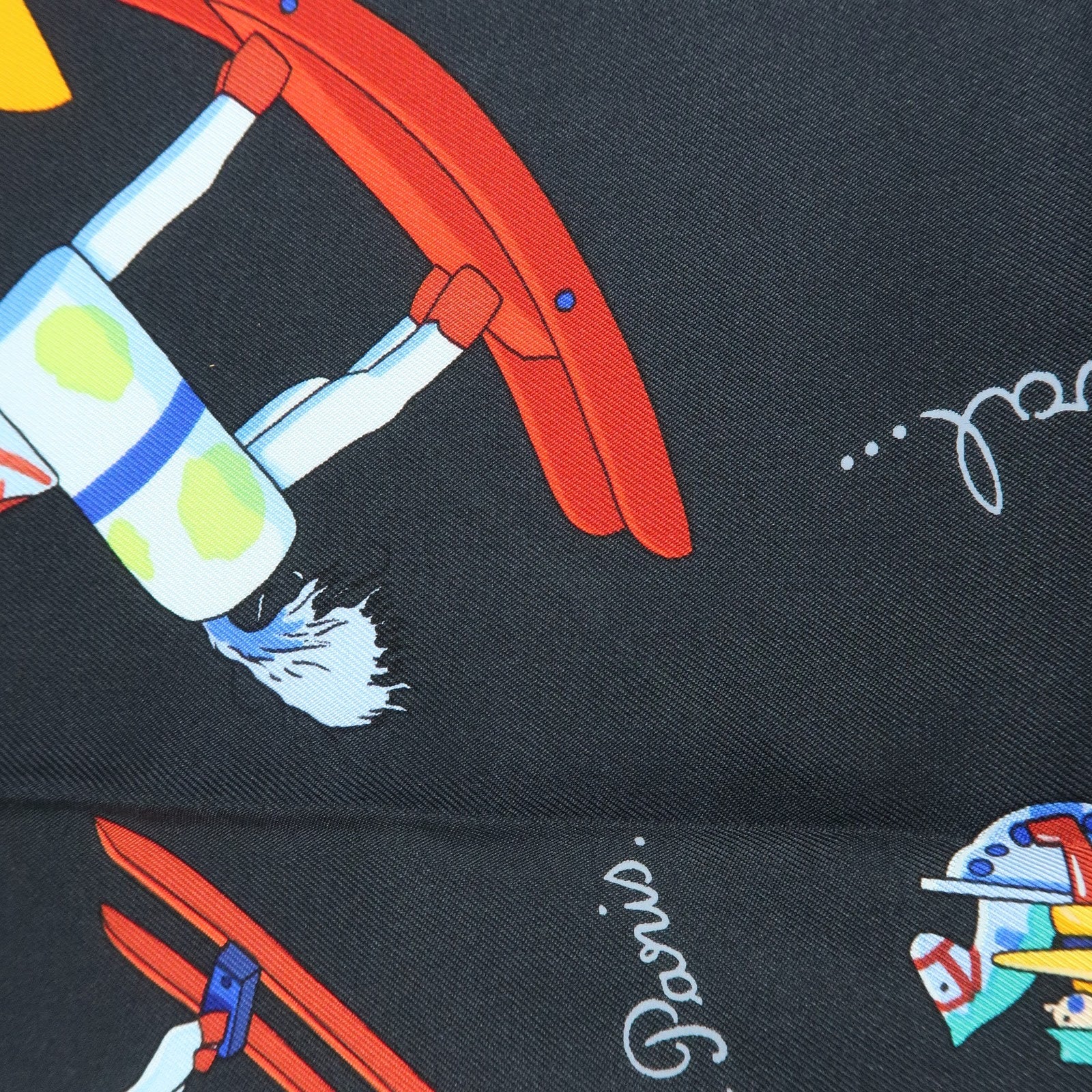 HERMES Carre 90 Silk 100% Scarf Raconte Moi le Cheval Black Blue