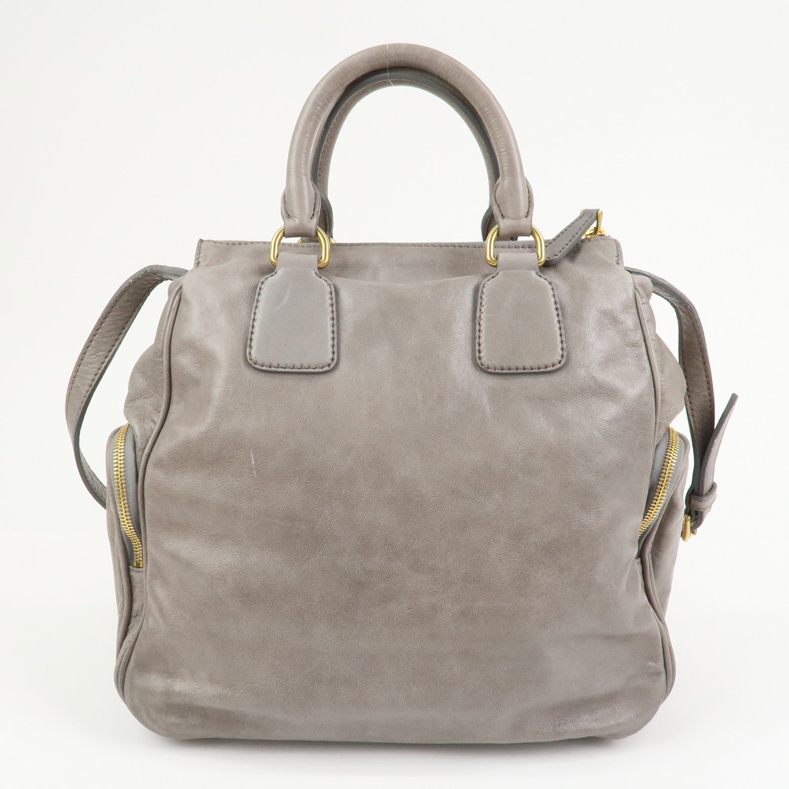 MIU MIU Leather 2Way Bag Hand Bag Shoulder Bag Gray