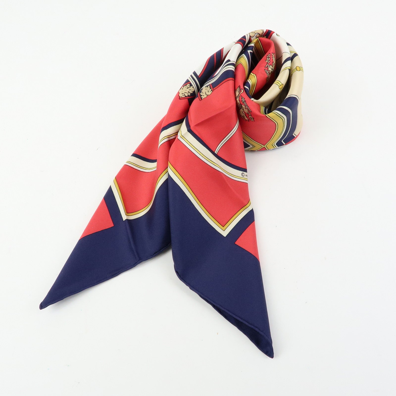 HERMES Carre 90 Silk 100% Scarf WASHINGTON’S CARRIAGE Red Navy