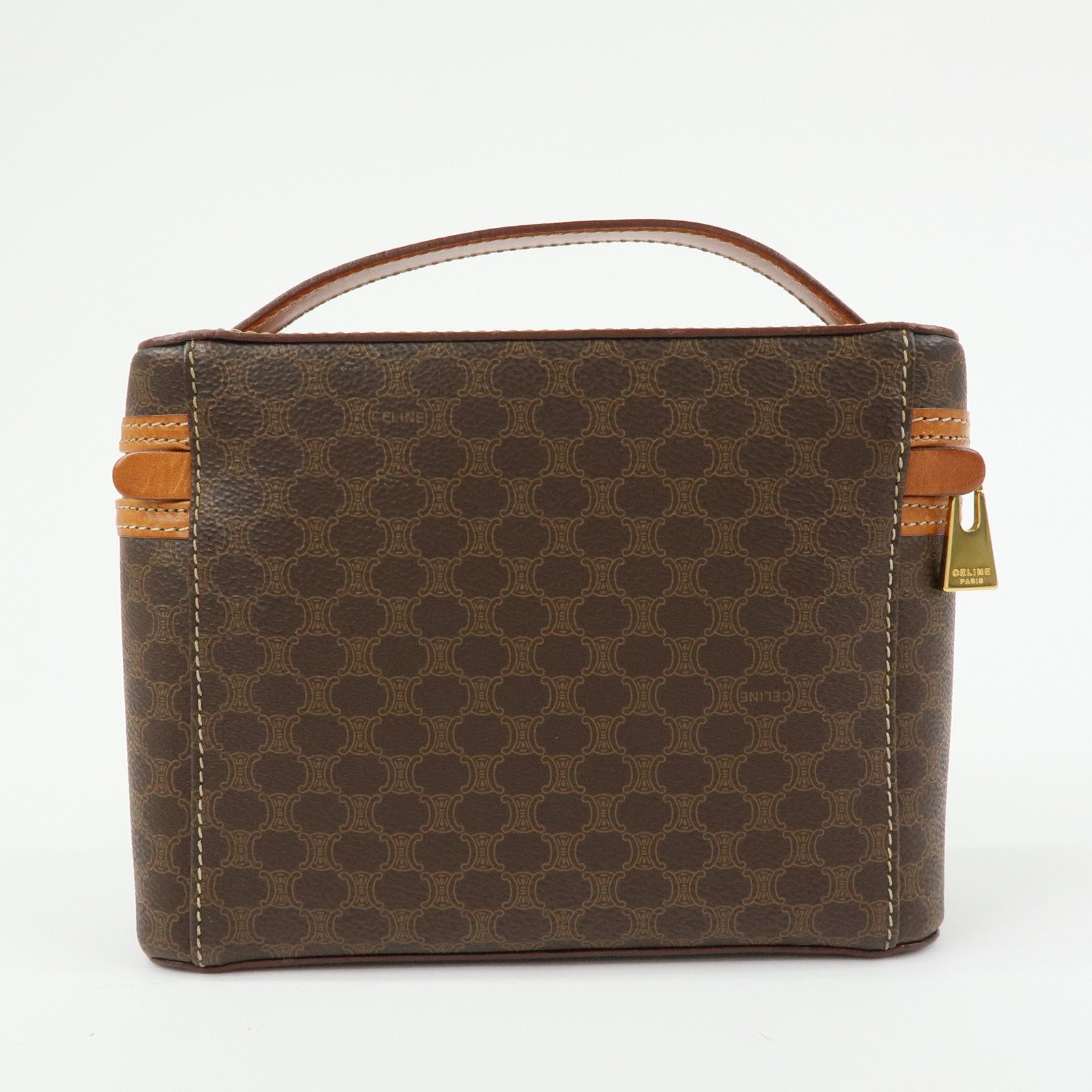 CELINE Macadam PVC Leather Hand Bag Pouch Cosmetic Pouch Brown