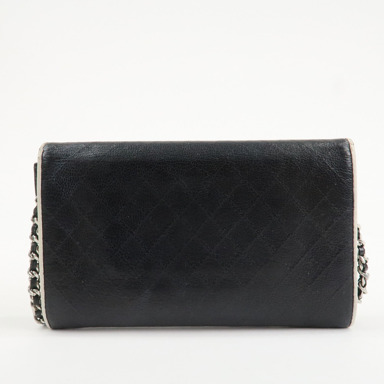 CHANEL Matelasse Leather Chain Long Wallet Dark Navy Bicolore Used