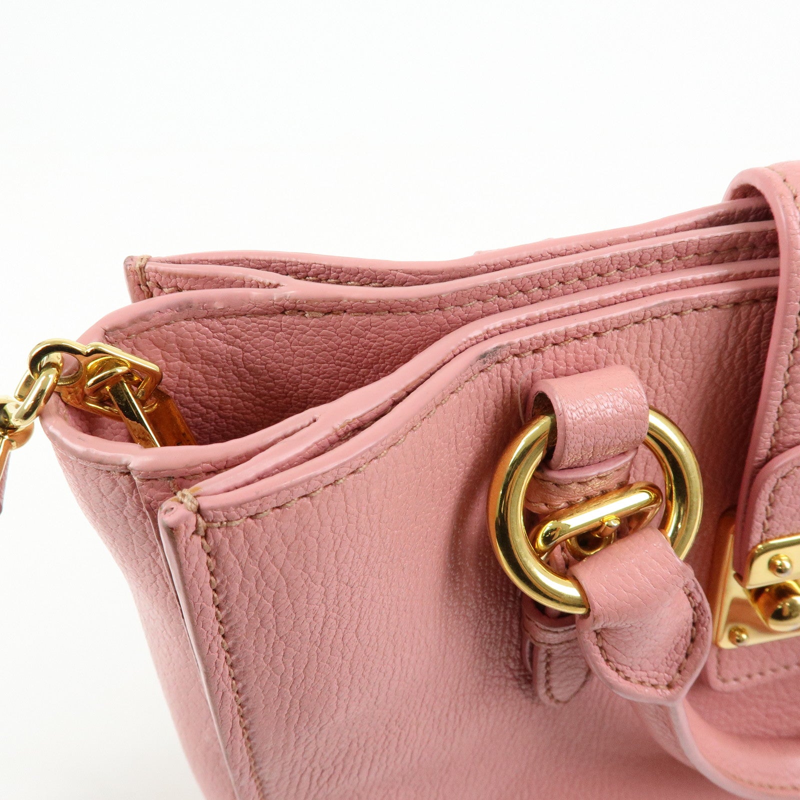 MIU MIU Logo Madras Leather 2Way Hand Shoulder Bag Pink RN0799