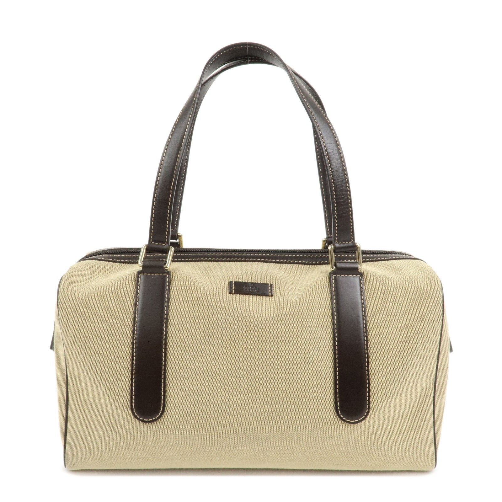 GUCCI Canvas Leather Boston Bag Hand Bag Beige Brown 257288