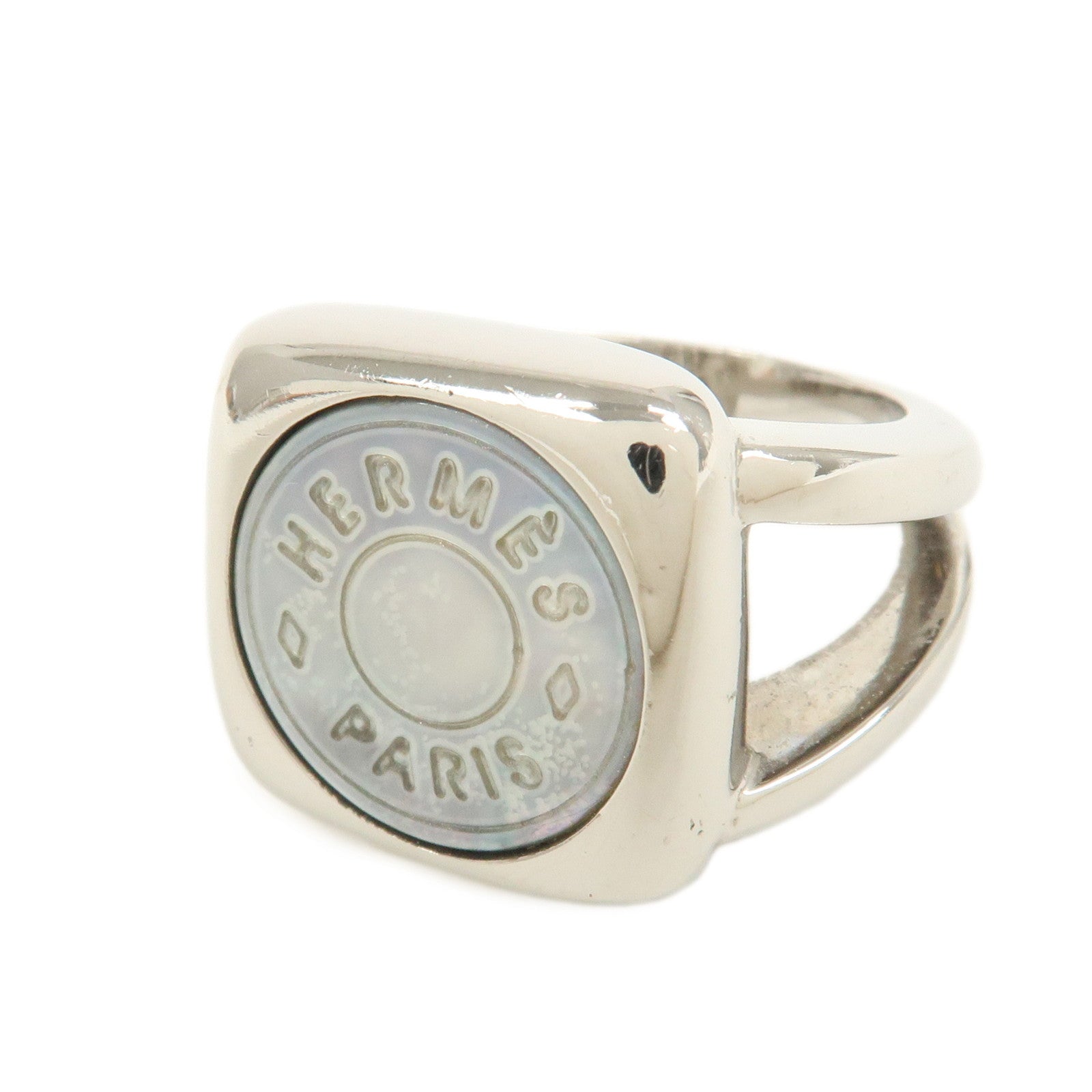 HERMES Sellier Shell Metal Ring Silver #53 US7