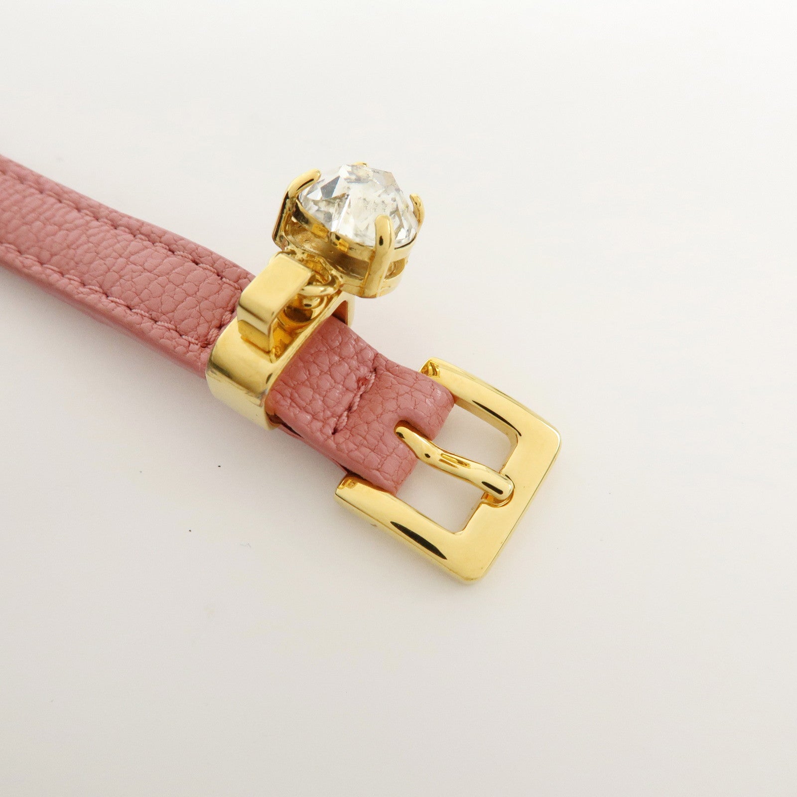 MIU MIU Leather Metal Rhinestone Bracelet Pink Gold 5IB253