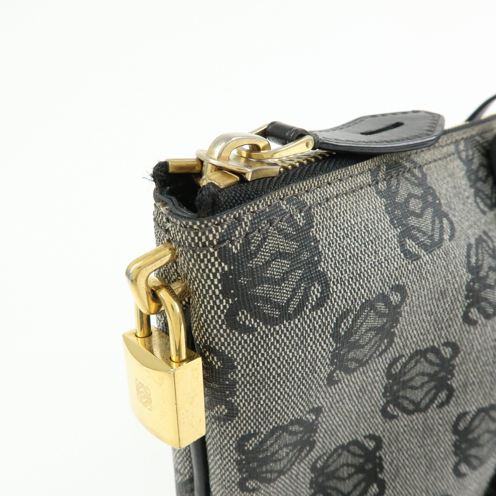 LOEWE Anagram PVC Canvas Leather Tote Bag Hand Bag Black