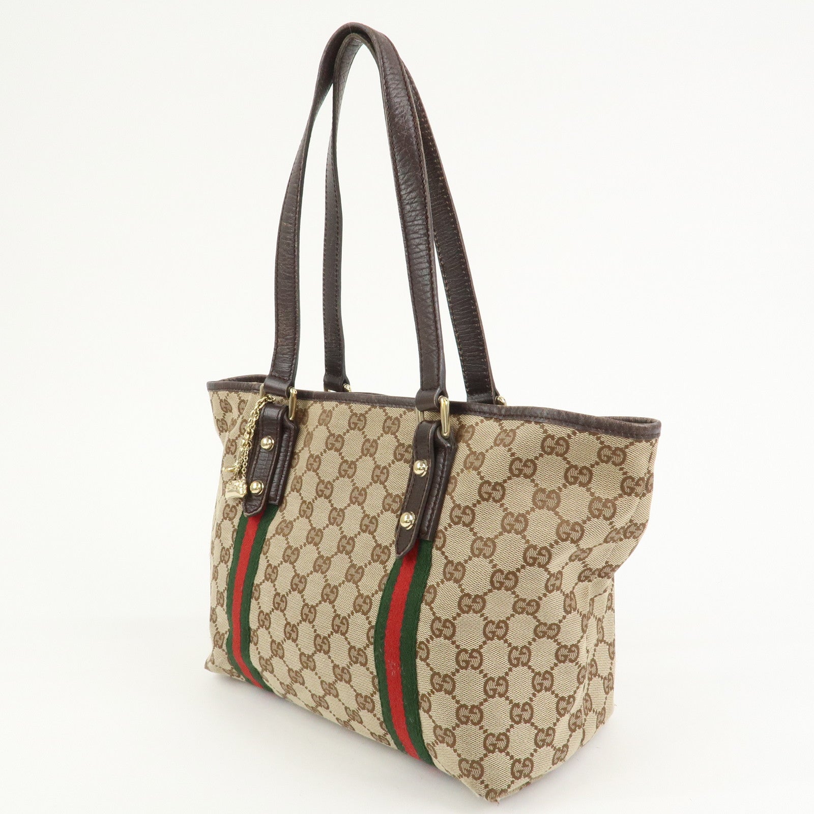 GUCCI Sherry GG Canvas Leather Tote Bag Hand Bag Brown 137396