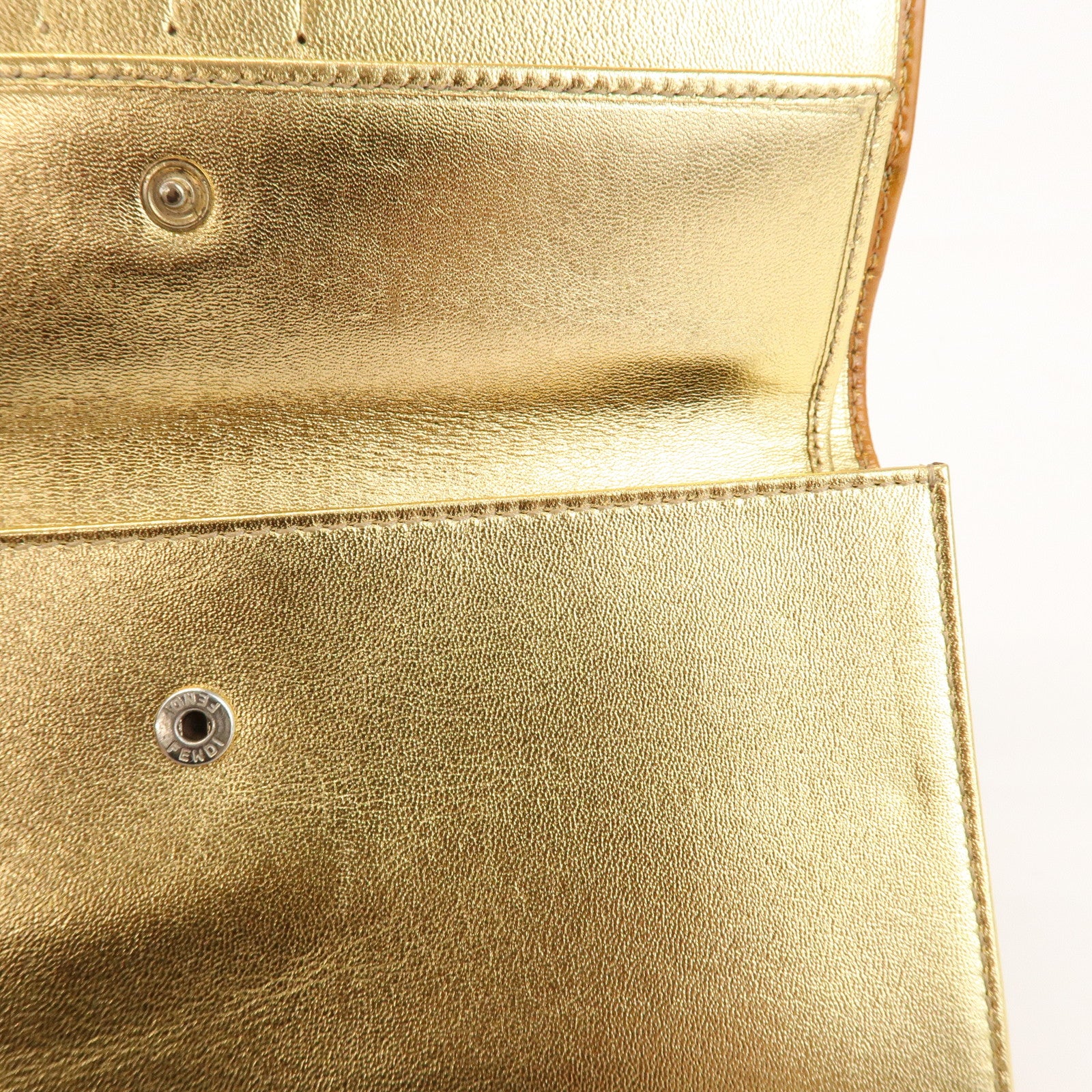 FENDI Zucchino Canvas Leather Chain Long Wallet Brown Gold 8M0219