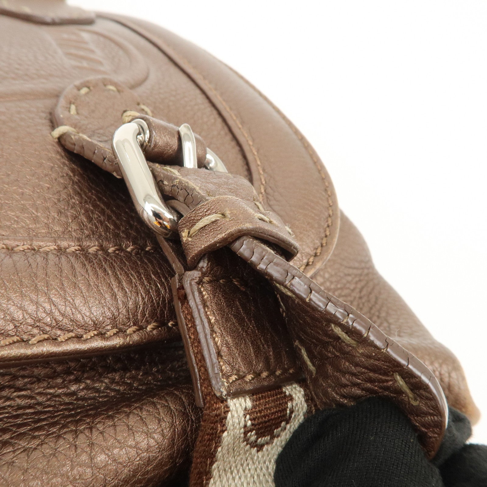 FENDI Seleria Leather Hand Bag Brown 8BN170