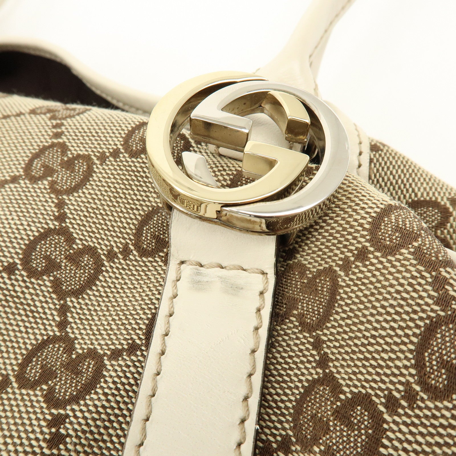 GUCCI Interlocking G GG Twins Canvas Leather Tote Bag Beige 232963