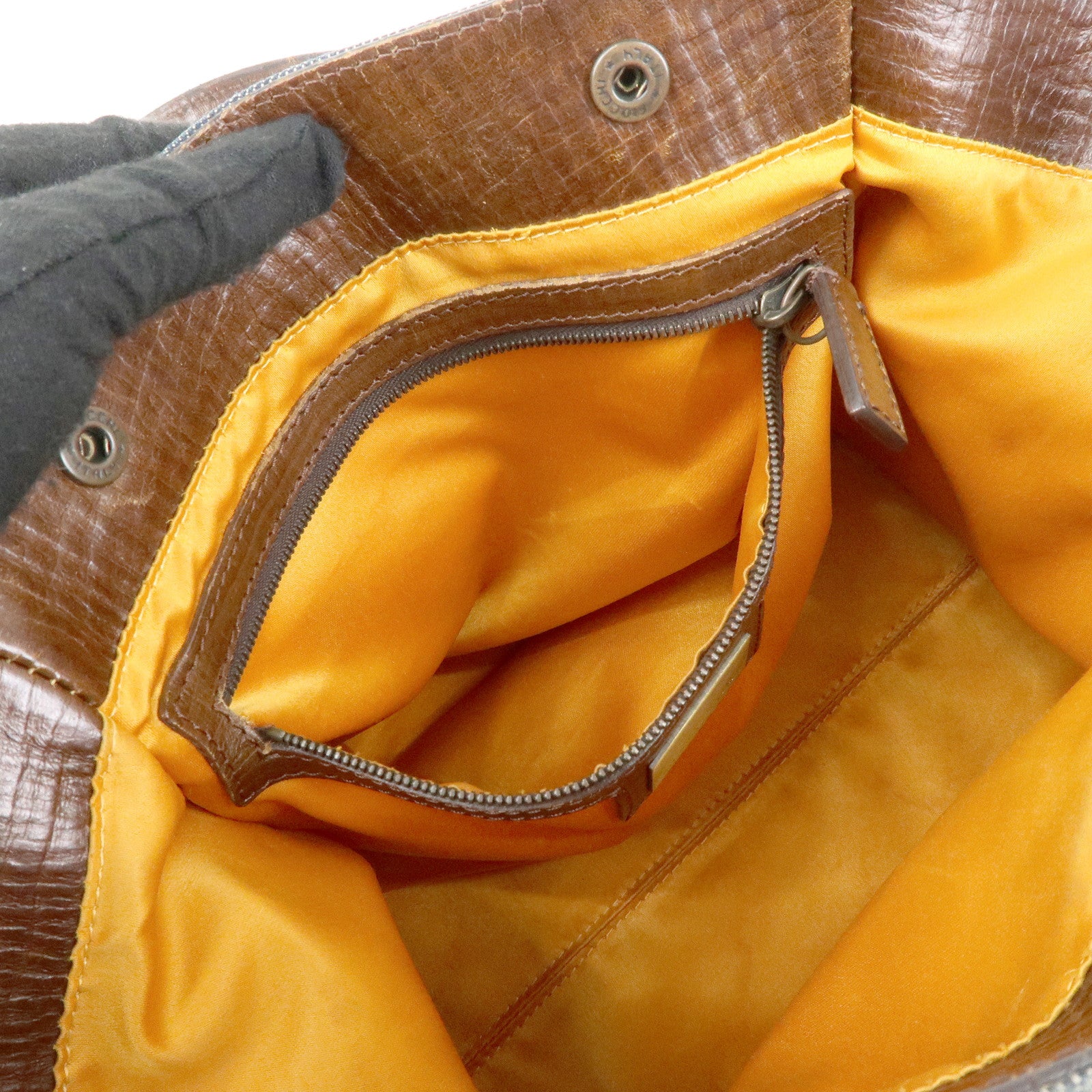 FENDI Etnico Denim Leather Shoulder Bag Indigo Blue Brown 8BN157