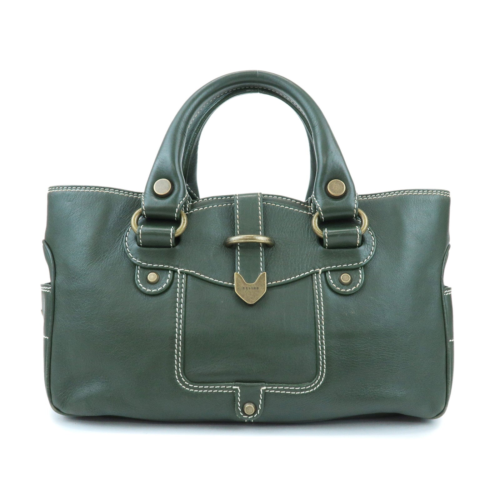 CELINE Boogie Bag Leather Hand Bag Tote Bag Dark Green