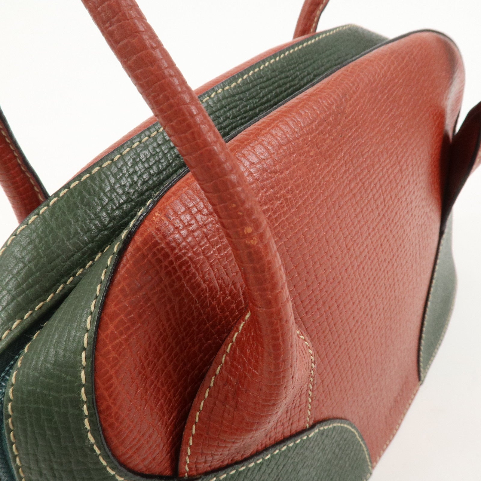 LOEWE Embossed Leather Shoulder Bag Hand Bag Green Red Brown