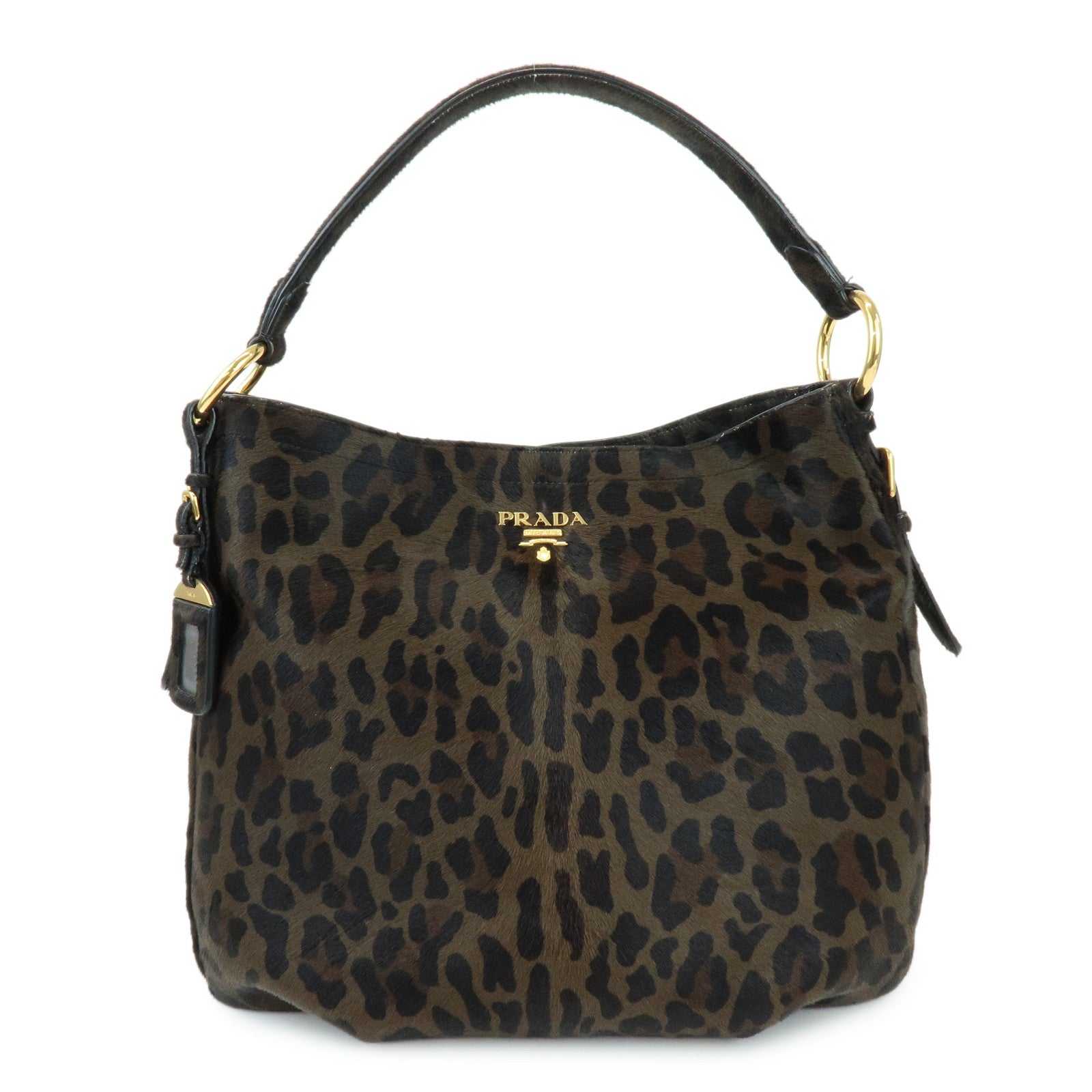 PRADA Leopard Unborn Calf Shoulder Bag Dark Brown BR4941