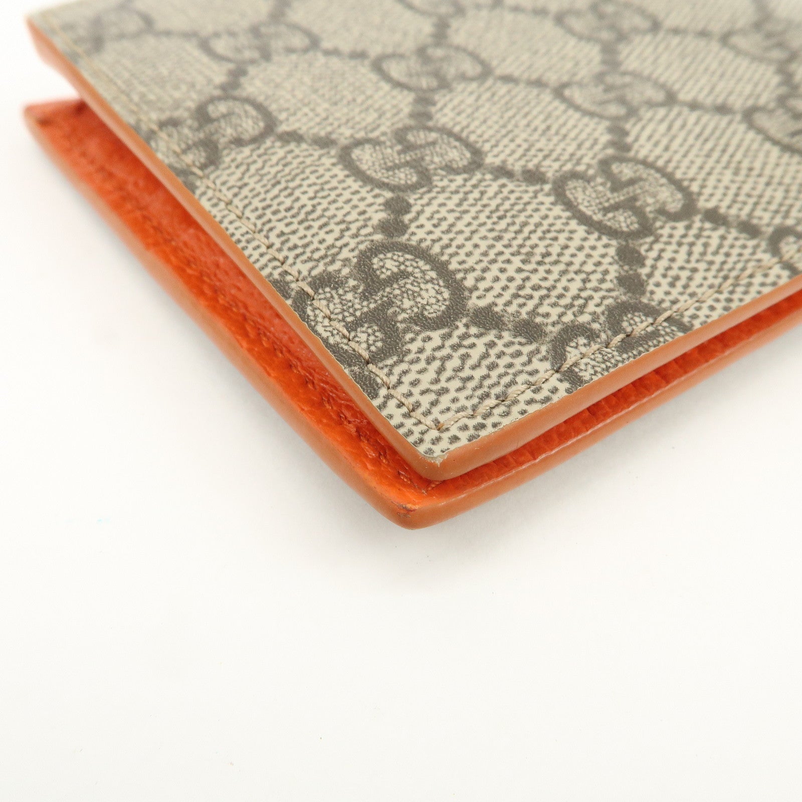 GUCCI GG Supreme Compact Bi-fold Wallet Beige Orange 768244