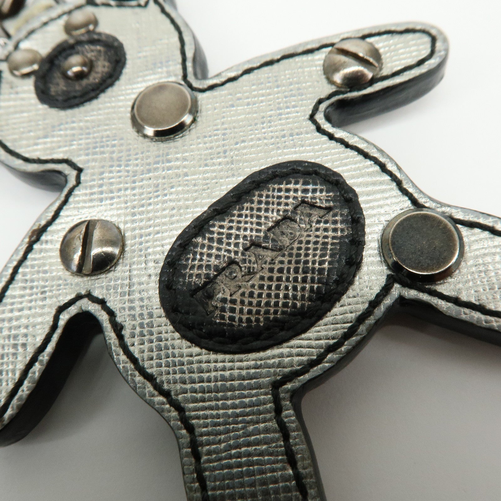 PRADA Saffiano Leather Bear Motif Bag Key Charm Silver