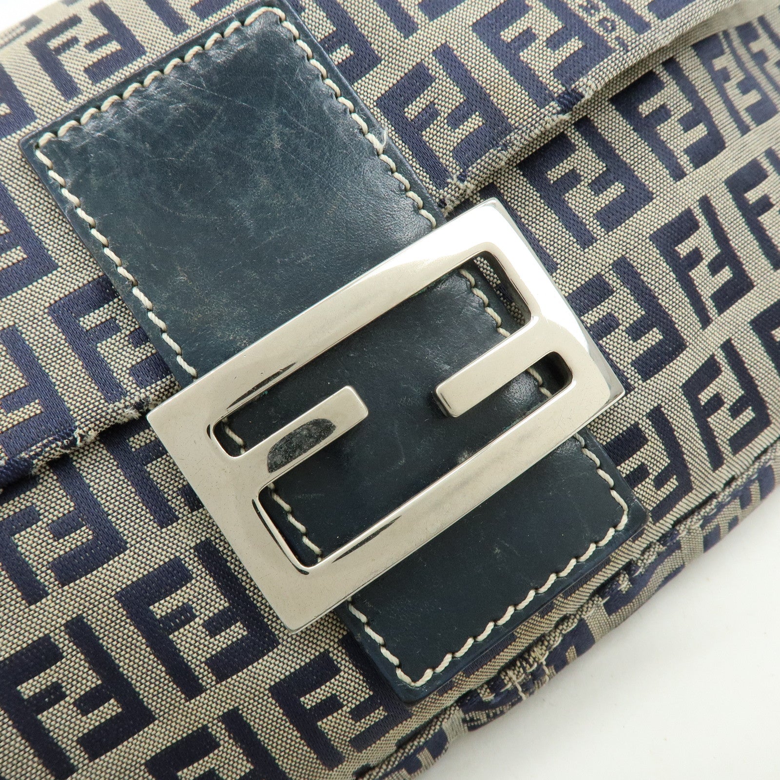 FENDI Mamma Baguette Zucchino Canvas Leather Shoulder Bag 26424