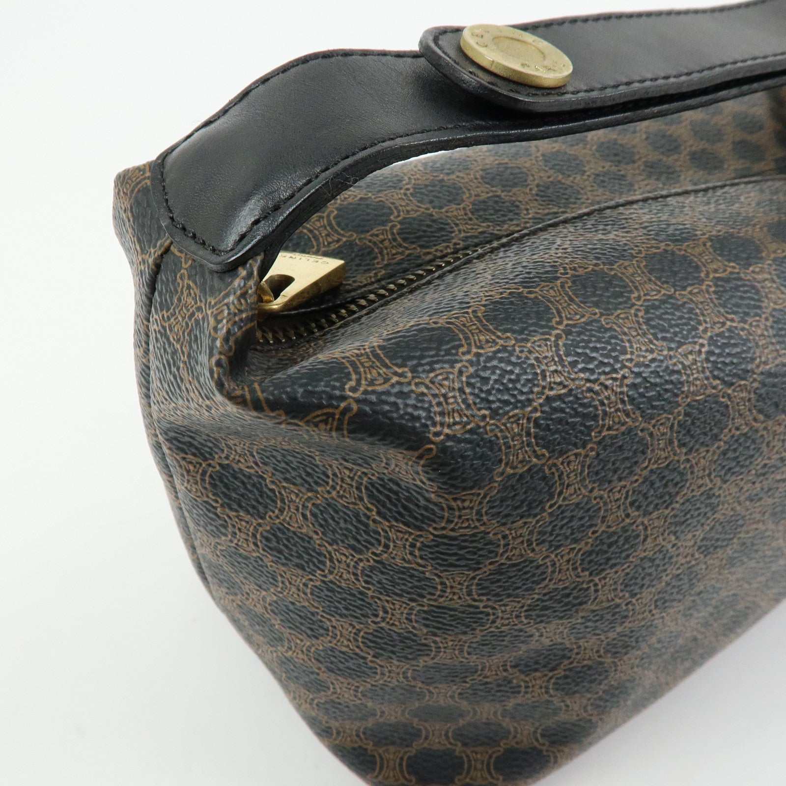 CELINE Macadam PVC Coated Canvas Leather Hand Bag Black Brown