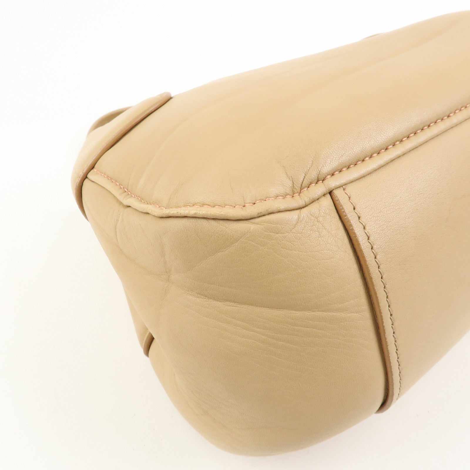 MIU MIU Logo Leather Shoulder Bag Hand Bag Light Brown RR1378
