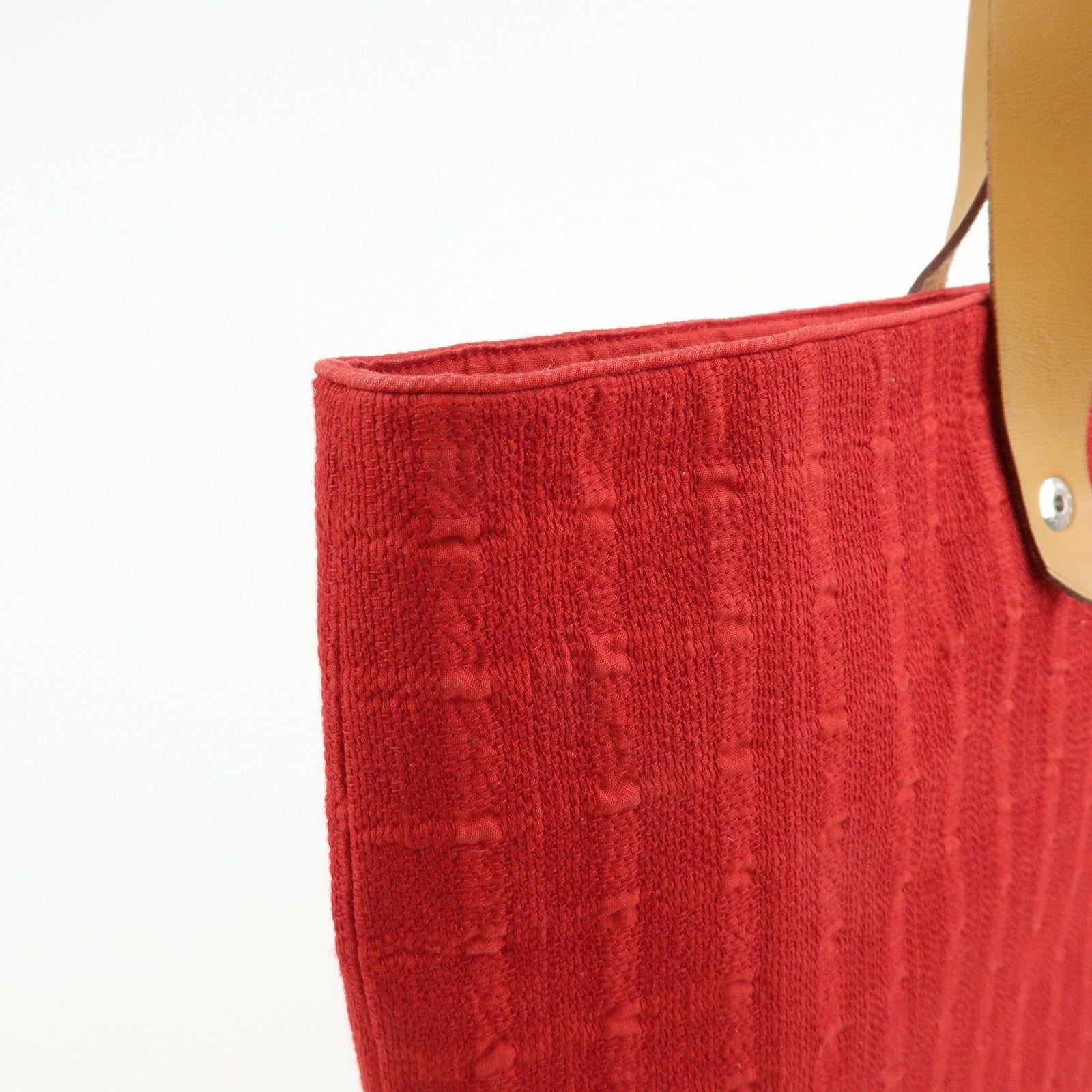 HERMES Amedaba GM Canvas Leather Tote Bag Hand Bag Red